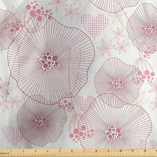 Ambesonne Floral Fabric by The Yard, Abstract Flowers Little Gentle Blossoms of a Romantic Spring Garden Art, Decorative Satin Fabric for Home