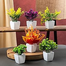 JH Gallery Artificial Flower with Pot - Small Potted Faux Plants for Home Decor and Office Decor - Realistic Floral Decor, Perfect Home Decoration Items for Every Occasion. (Pack of 6)