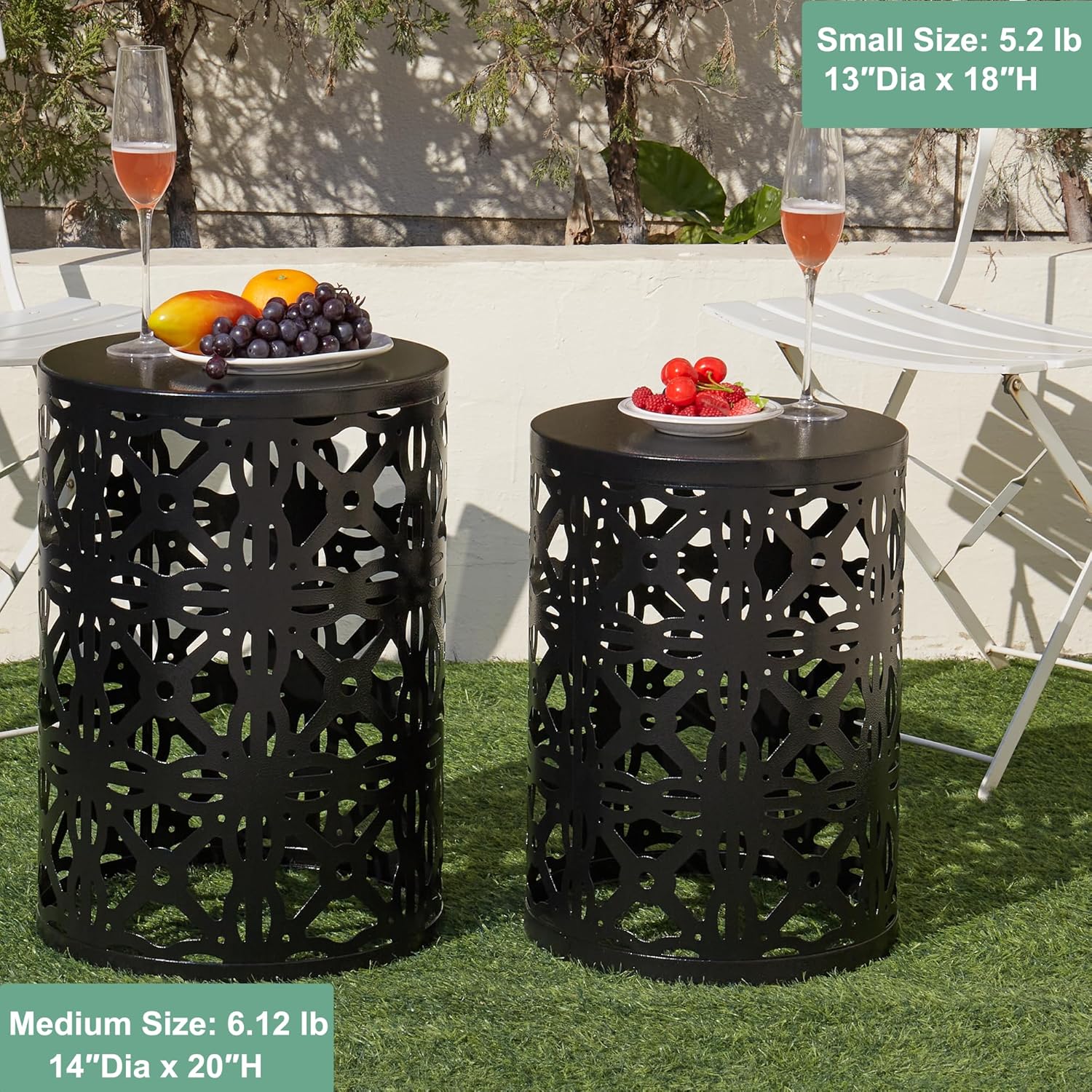 Y&M Set of 3 Stacking Coffee Table for Living Room, Patio Side Table,Indoor End Tables for Bedroom, Outdoor Decorative Garden Stool with Heavy Duty Metal Frame Modern Industrial Decor - Black
