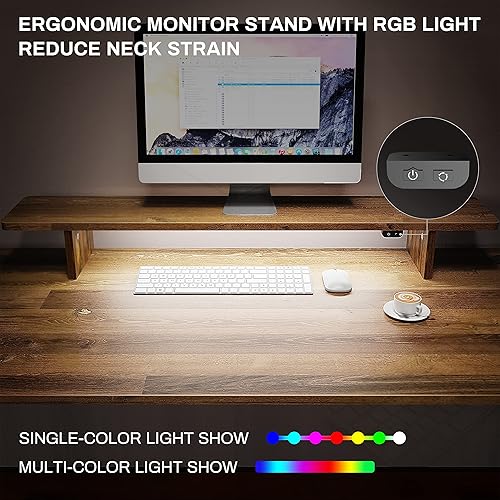 Miniatura 7 de EUREKA ERGONOMIC 60 Inch Computer Desk Manual Adjustable Height Standing Desk, Home Office Desk with Monitor Stand Shelf Led Lights Strips, Computer