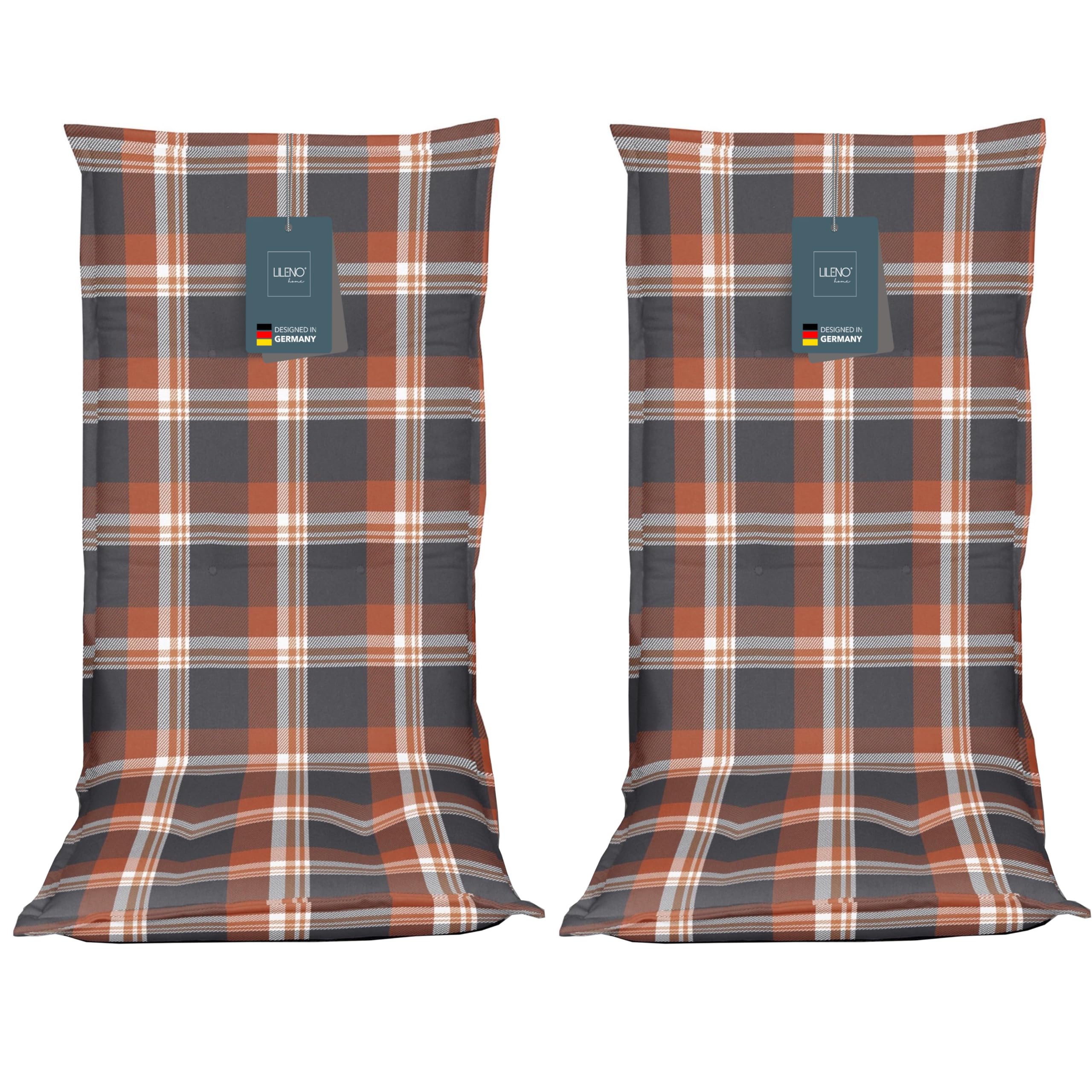LILENO HOME Garden Chair Cushions in Chequered Red - Comfortable Loungers, Set of 2 - High-Back, Polyester Fill, Furniture Cushions, Chair Cushions for Garden Furniture