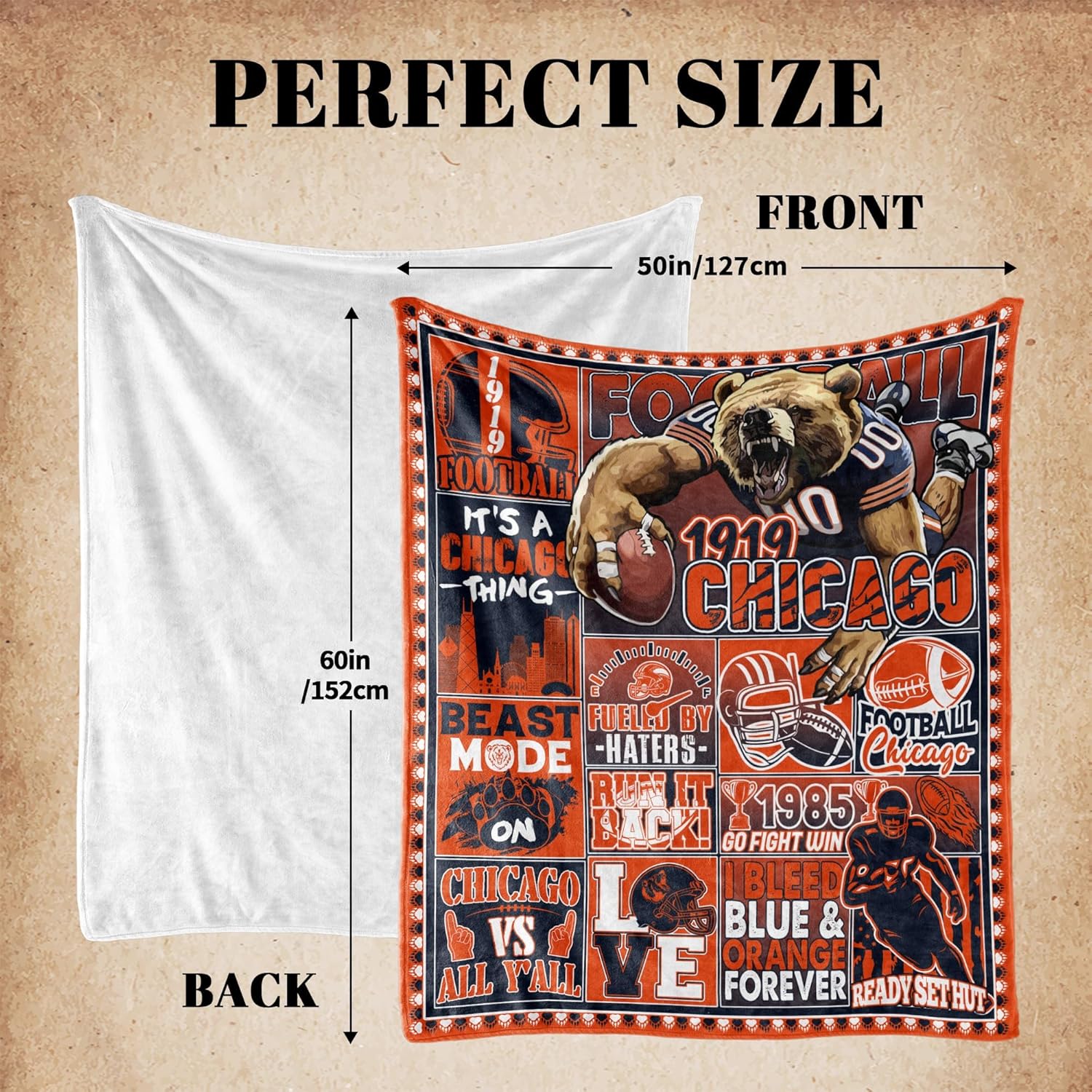 Football Fans Gifts for Chicago, Blanket for Chicago, Throw Blanket for Couch, Cooling Blankets for Hot Sleepers, Throws 60"x50"