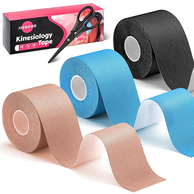 3 Rolls Kinesiology Tape 3 Color 2 Inch x 16 4 Feet Uncut Sports Tape with Scissors Elastic