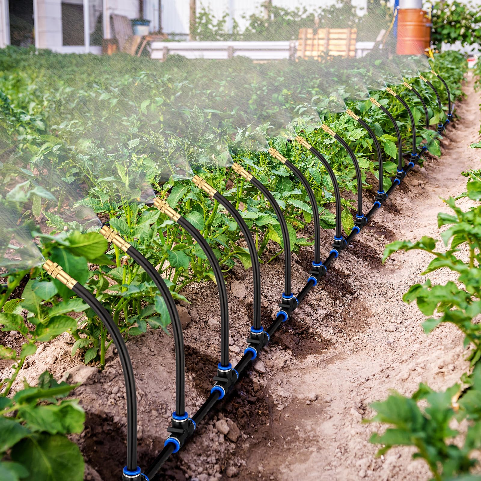 Geelin 15.0 m Garten Tropfbewässerungssystem, 360° Einstellbares Bewässerungsset mit 16 Düsen Automatische Bewässerung Bewässerungssystem für Gewächshaus, Hof, Rasen, Pflanze