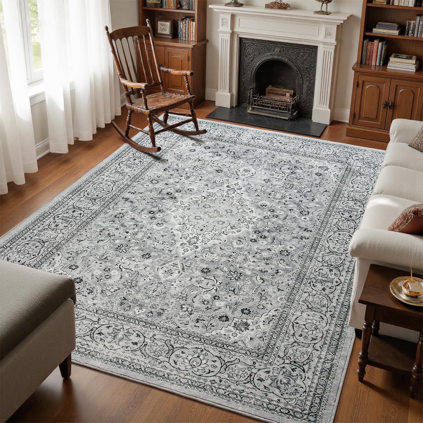 Goideal Washable Rug 3x5, Gray Area Rugs Non Slip, Indoor Low Pile Carpet with Rubber Backing for Living Room Kitchen Bathroom Entryway Office Bedroom