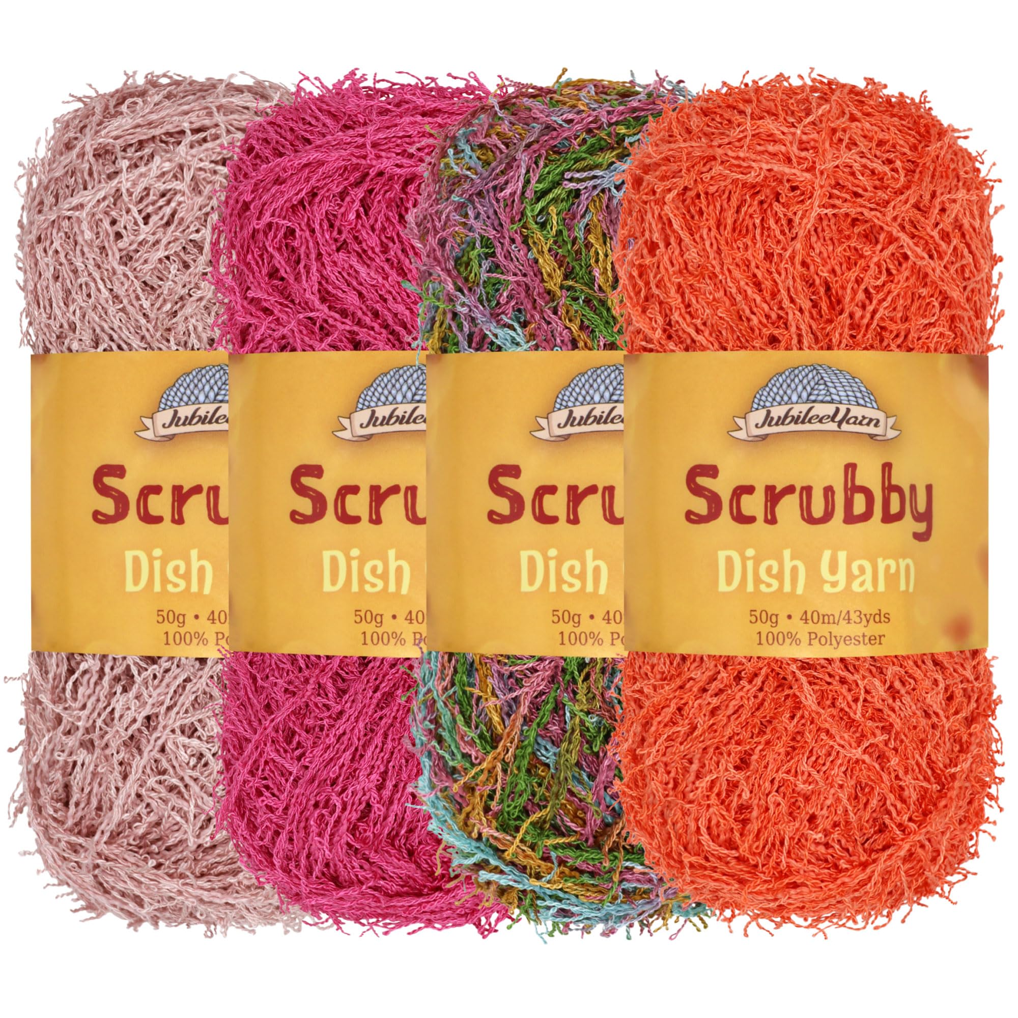 JubileeYarn Scrubby Dish Yarn - 50g/Skein Dishcloth Polyester - Shades of Pink - 4 Skeins
