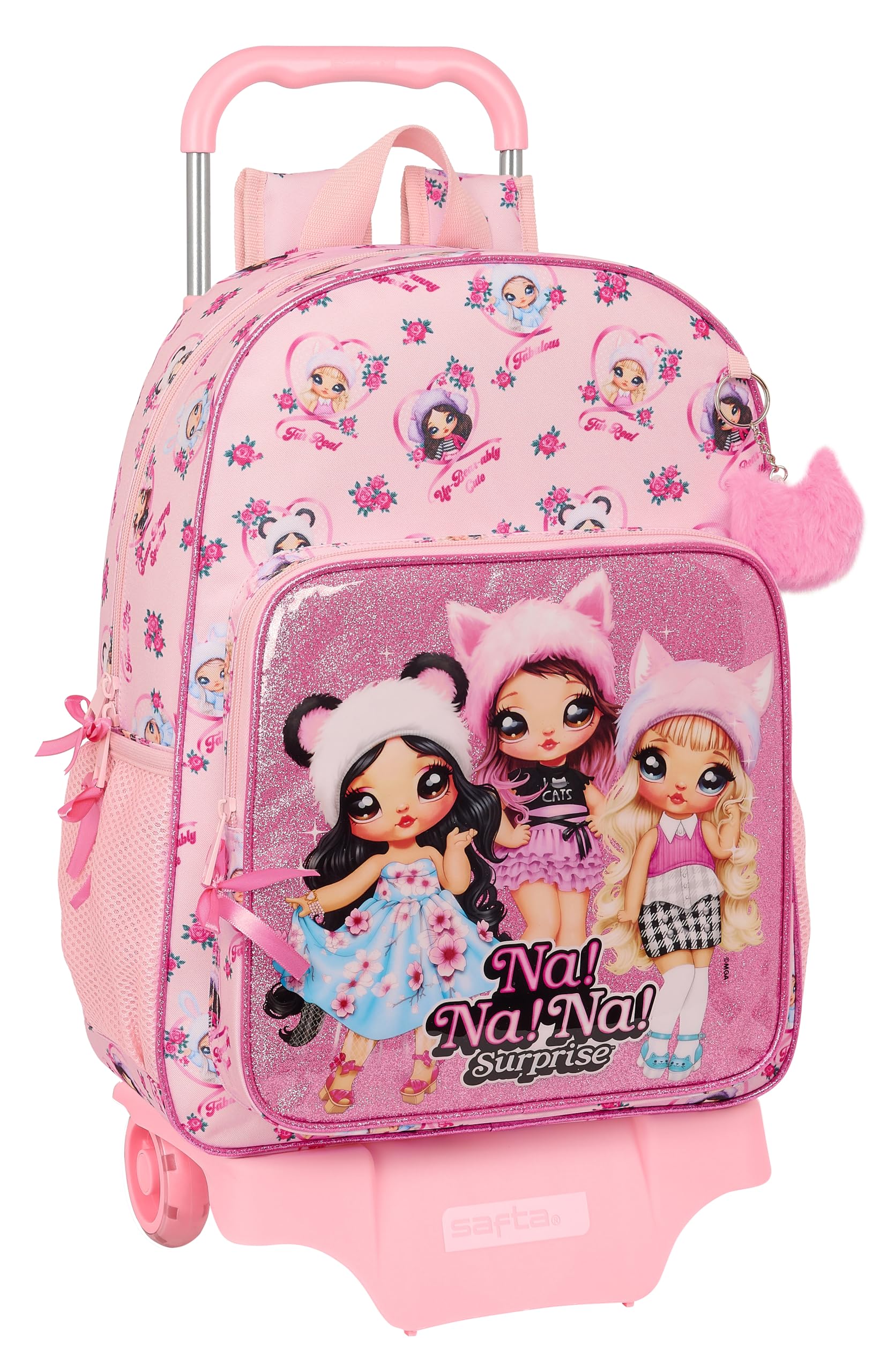 Safta NANANA FABULOUS - Mochila Escolar Grande con Carro, Mochila Niño, Mochila Infantil, Adaptable a Carro, Ideal para Niños en Edad Escolar, Versátil, Calidad y Resistencia, 33x15x42 cm, Color Rosa