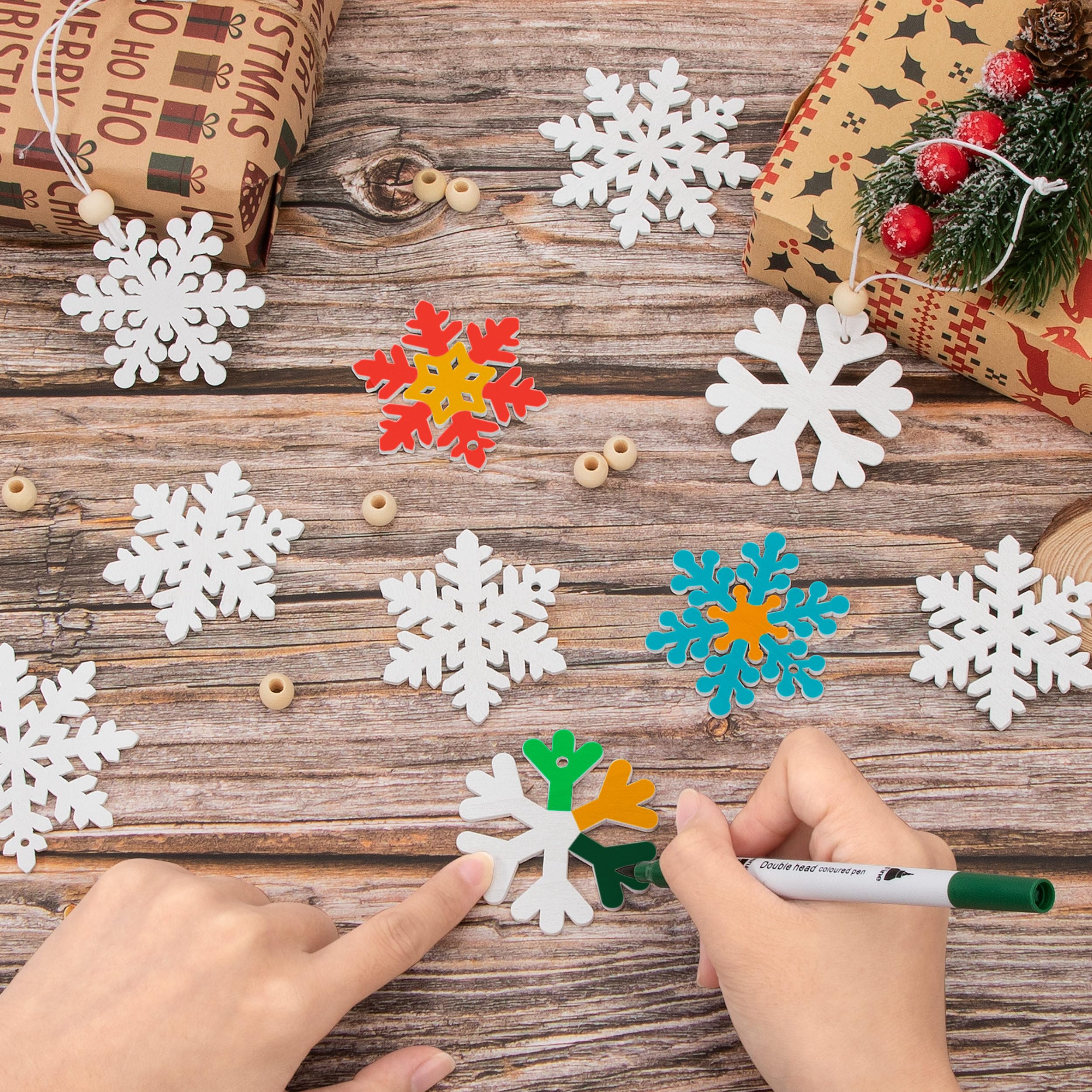 152 Decorazioni Natalizie In Legno A Forma Di Fiocchi Di Neve - Forme Varie Per Albero E Tavola, Fai Da Te - 4
