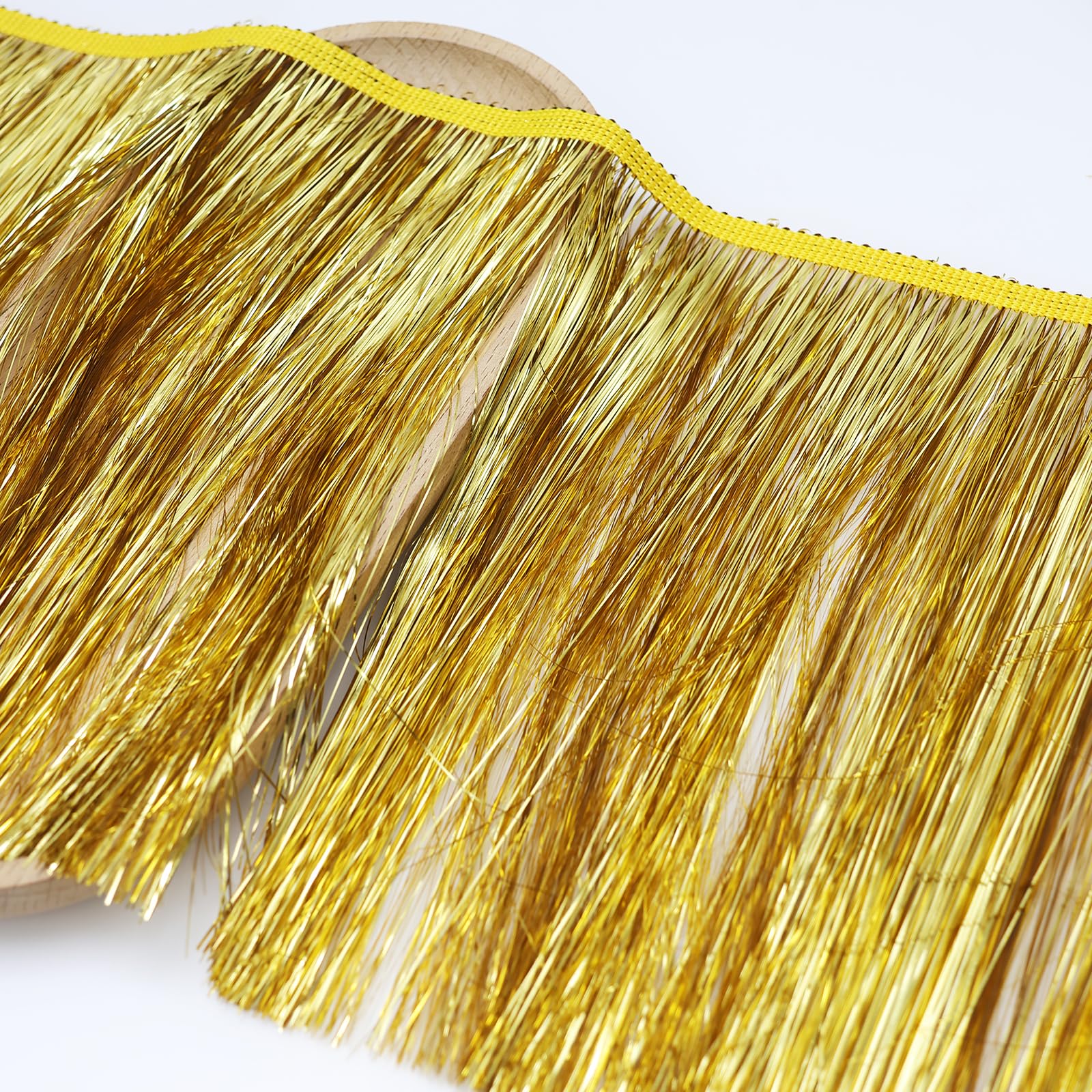 Yalulu 5 Meters Lace Tinsel Fringe Tassel Trim Dance Costume Fringe Trimming for DIY Crafts Clothes Accessories (Gold)