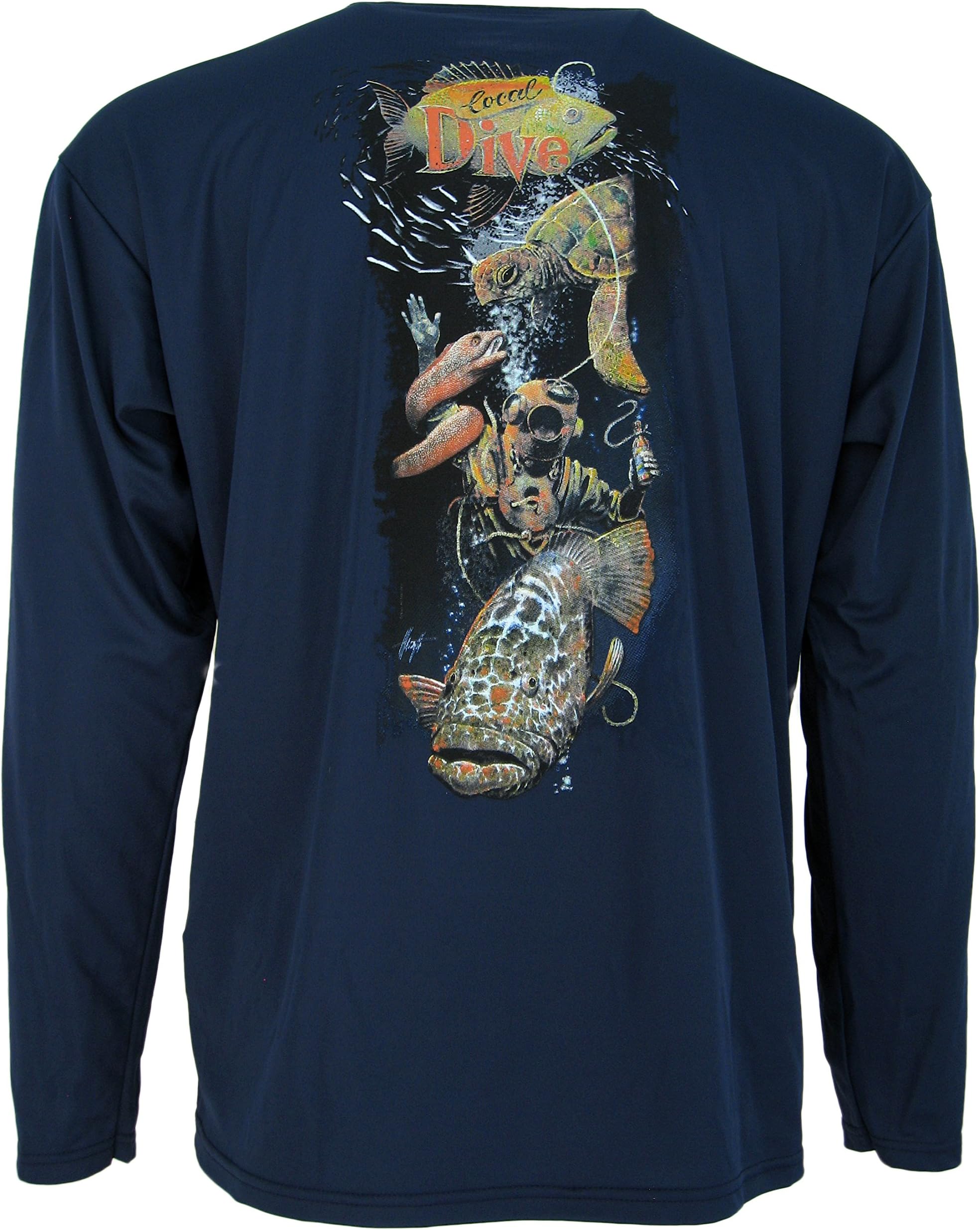 Lower Latitudes Long Sleeved Mens Cooling Performance Fishing Shirt UPF 30 (XL, Navy Blue Local Dive)