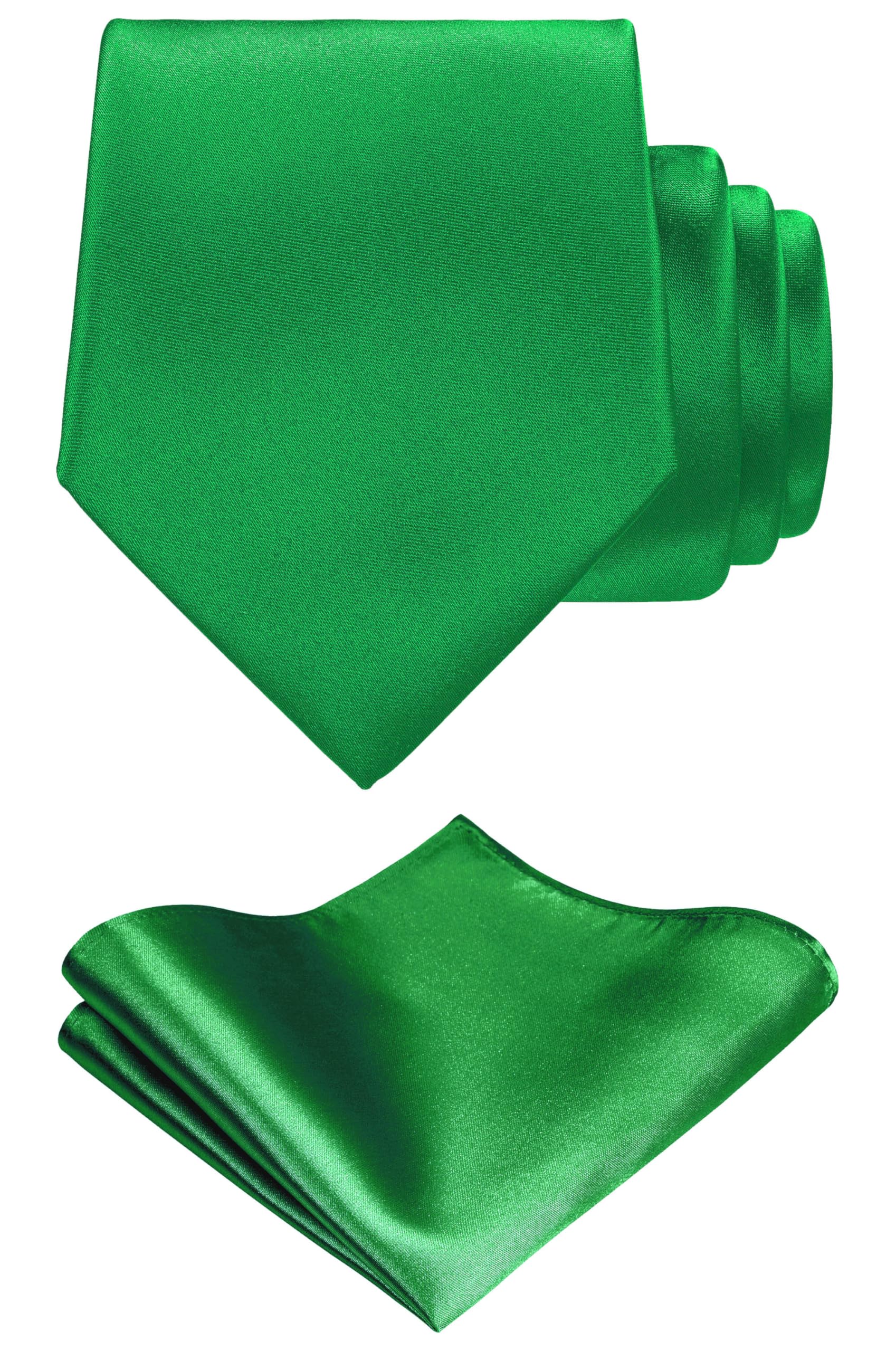 TIE G Solid Satin Woven dyed Color Formal Black Necktie and Pocket Square Sets in Gift Box