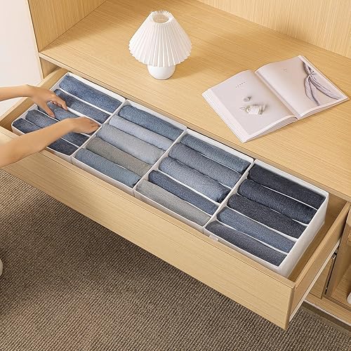 Miniatura 8 de Coorganisers Paquete de 4 organizadores de cajones de jeans para ropa, organizador de ropa de armario de 5 rejillas, organizadores de armario de