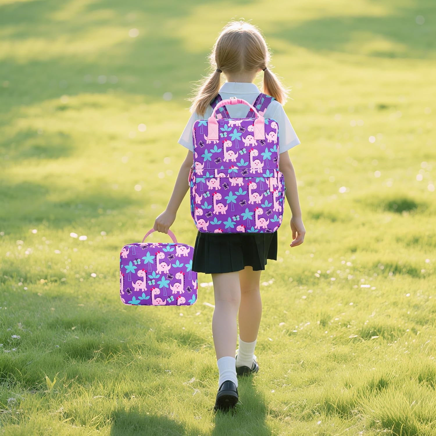 Toddler Backpack with Lunch Bag Box Set for Preschool Kindergarten Boys Girls Kids Small Backpacks School Bookbag for Elementary Primary(Purple Dinosaur) - Image 2