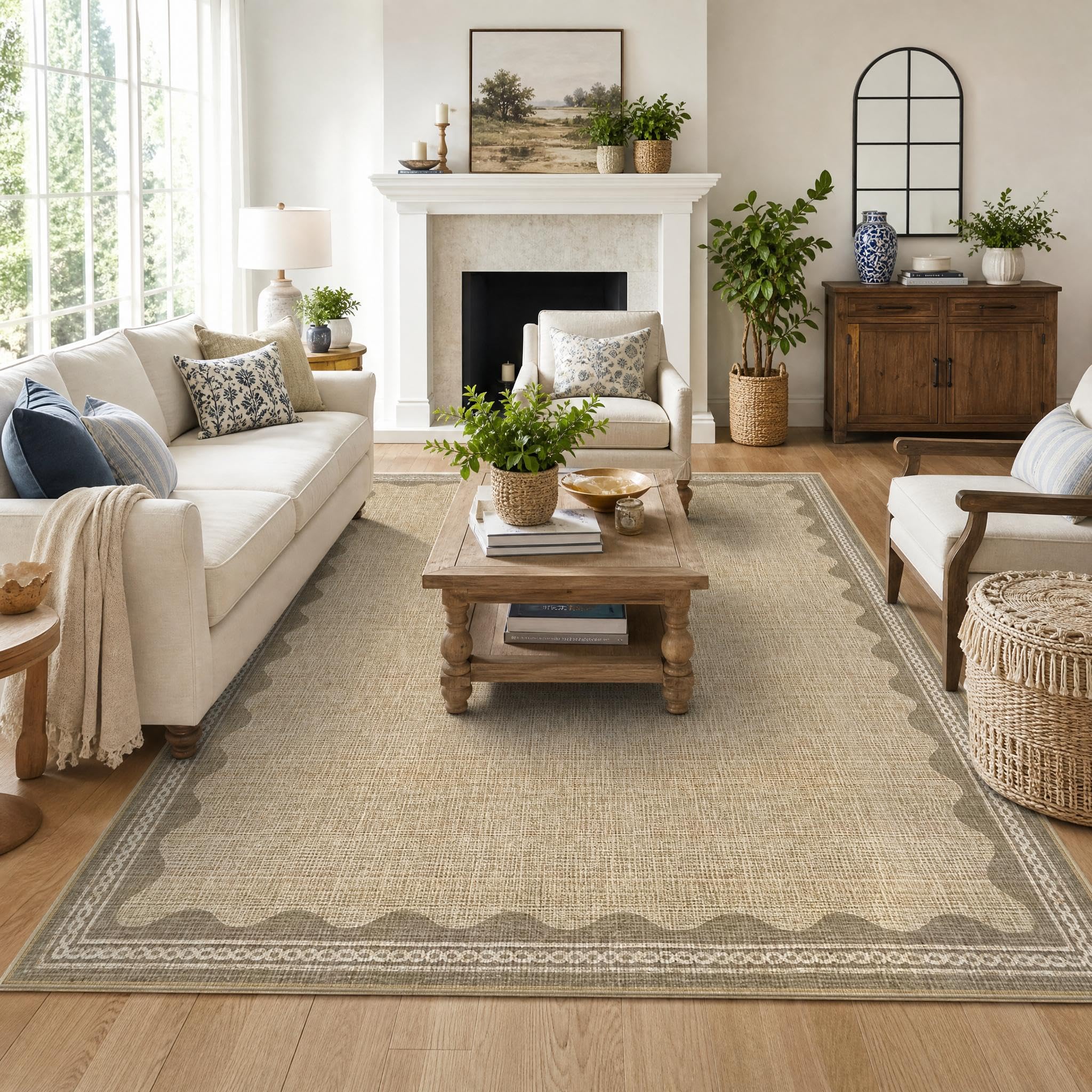 5x7 Scalloped Jute Area Rug in Tan