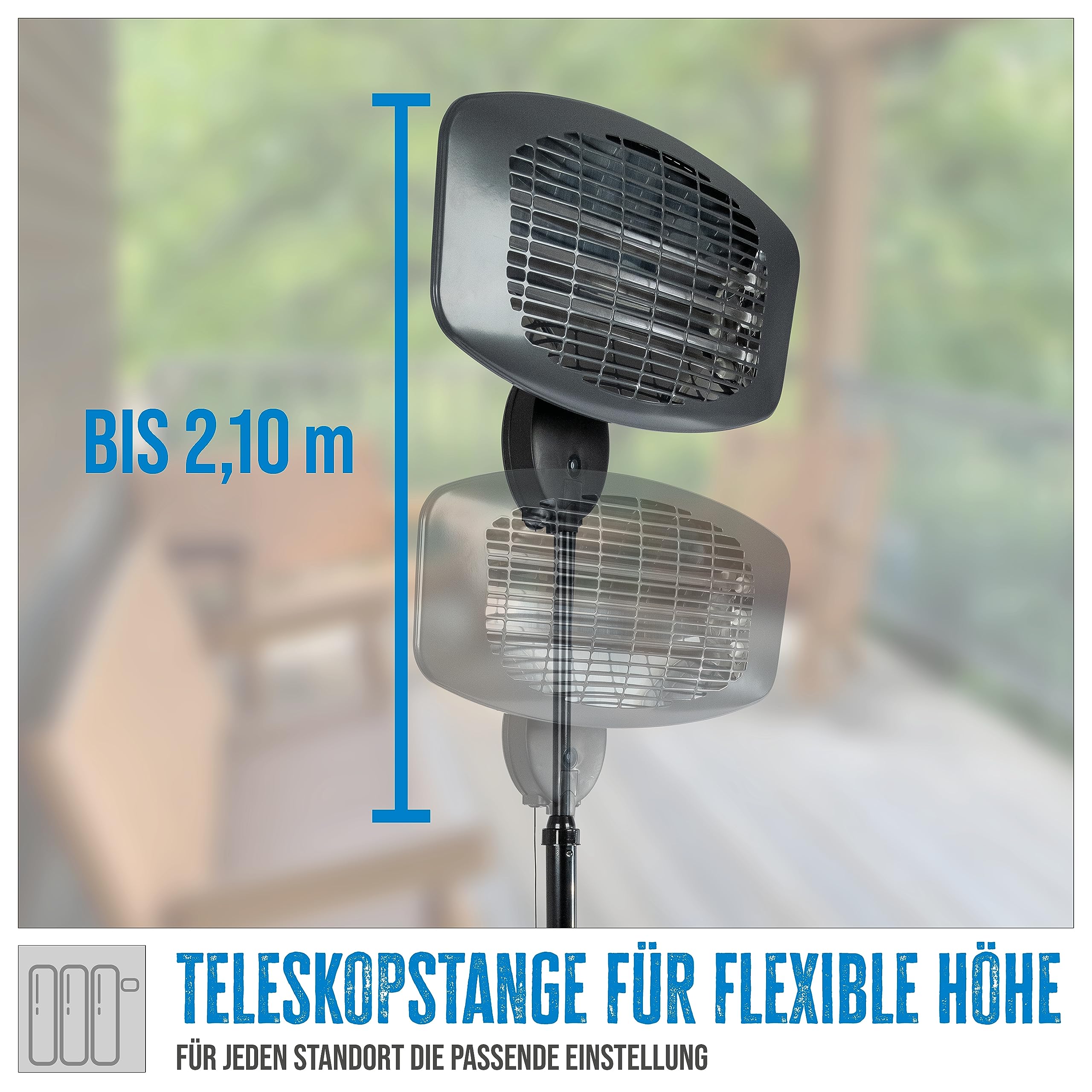Güde Infrarot Standheizstrahler GIH 2000 (2000W Heizleistung, 3 Heizstufen (650/1035/2000 W), 15 m³ max. Raumheizvermögen, Quarz-Heizelemente, großer Standfuß & Kippschutz & stabiles Metallgestell)