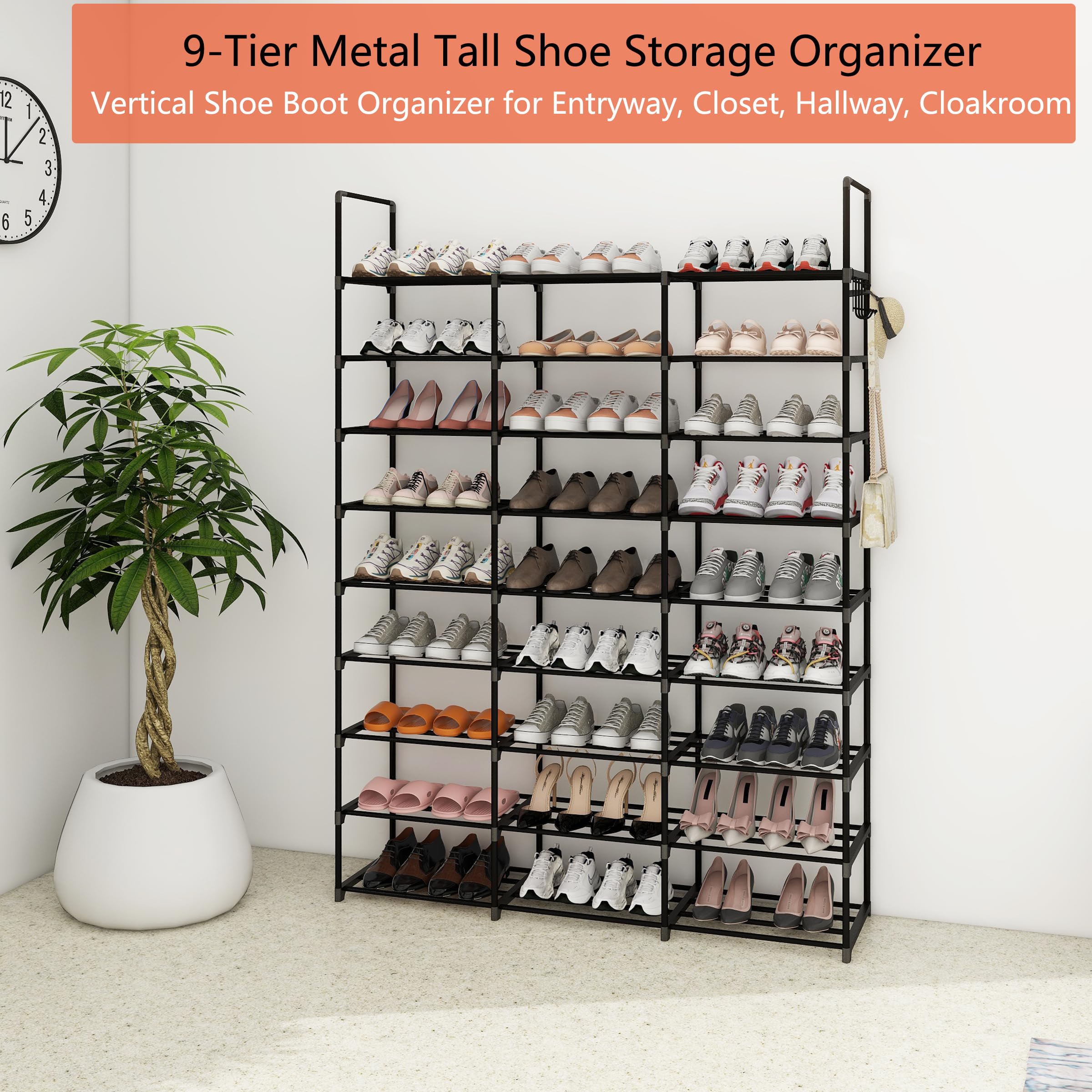 Lxvckly Shoe Rack, 9 Tiers Shoe Storage Organizer, Metal Tall Shoe Shelf Holds 54-60 works - Image 3