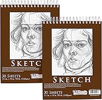US Art Supply 2-Pack 11x14 Spiral Sketchbook - 90lb 160gsm Heavy Weight Paper, 30 Sheets Each for Drawing & Mixed Media Artists