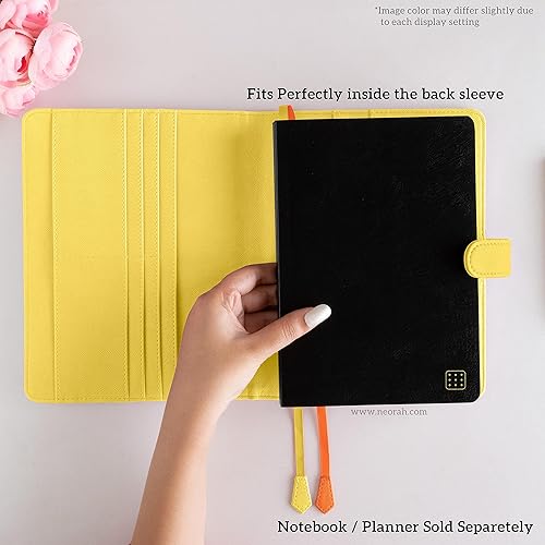Miniatura 3 de NEORAH Funda para cuaderno A5 con botón a presión + diario de cuadrícula de puntos, funda de piel sintética + bucle para bolígrafo, 2 compartimentos