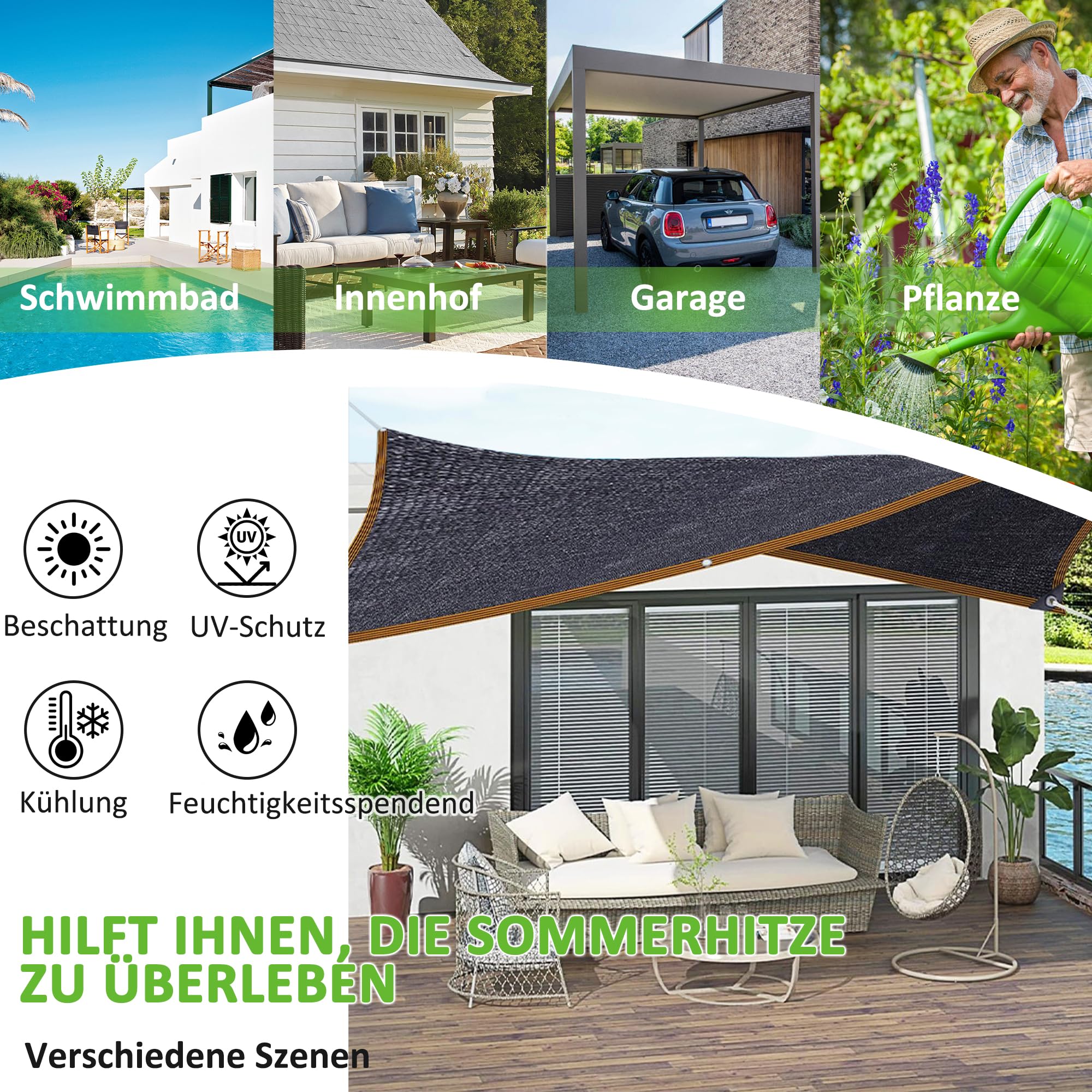 Rete Ombreggiante, 3x3m 95% Resistente Ai Raggi Uv Telo Ombreggiante Con Occhielli, Panno Ombreggiante Per Esterni Per Pergola Piante Da Patio Serra Pollaio Auto Piscina