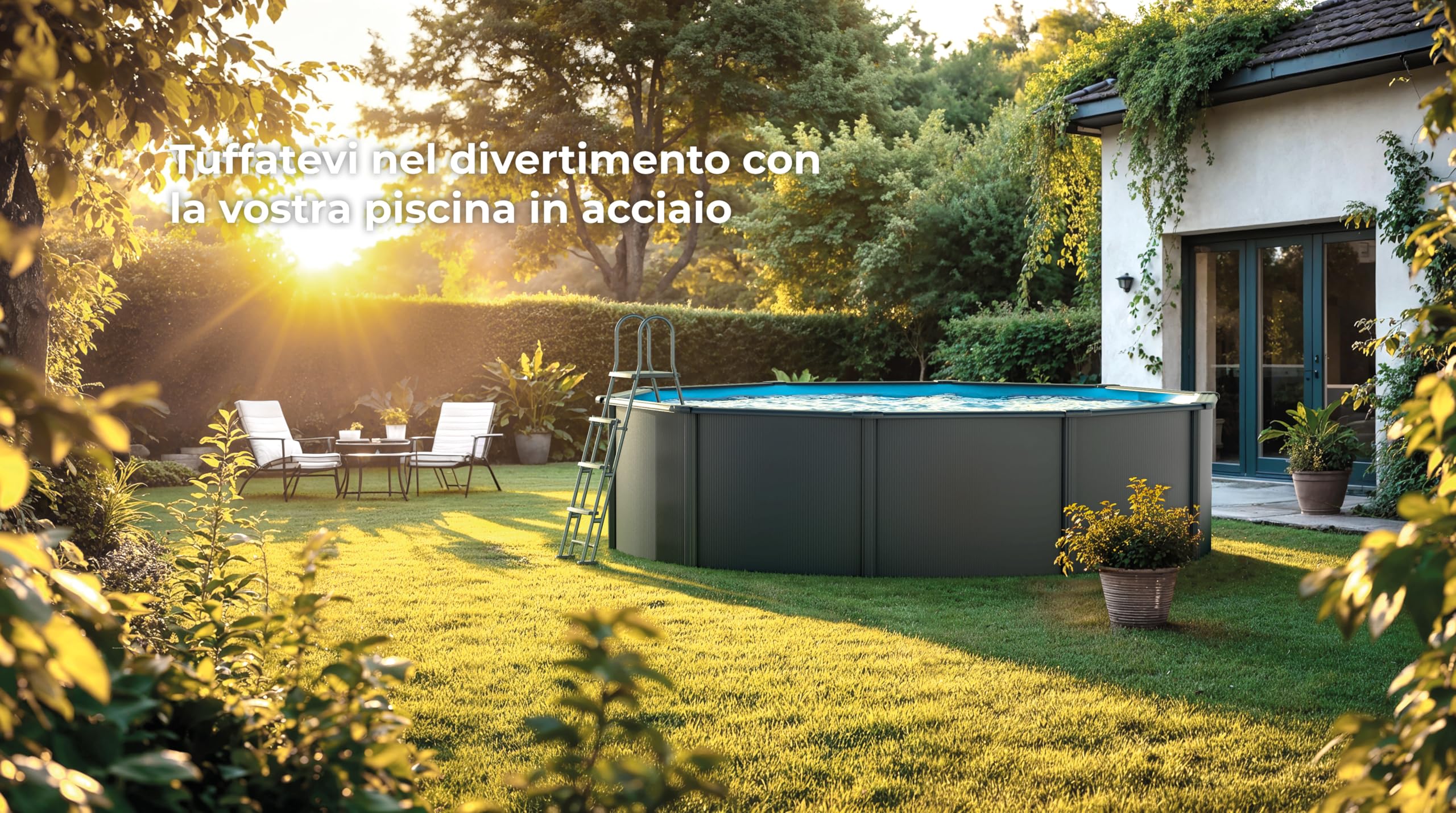 Piscina Gre KITPR558GF Granada. - Piscina fuori terra in acciaio, rotonda in acciaio, colore grafito. Piscina scomponibile per Giardino. 550 x 132 cm