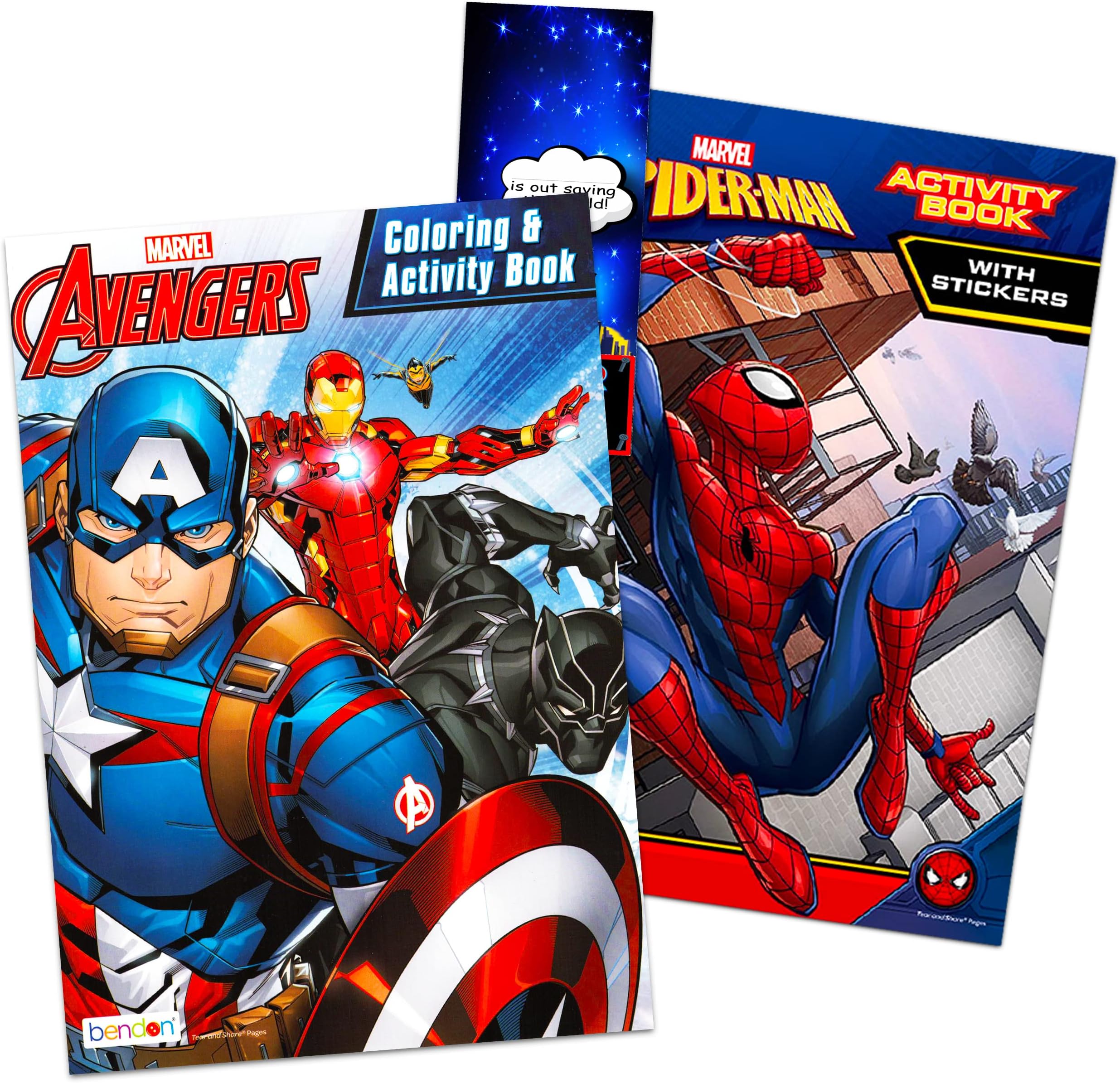 Marvel Super Hero Coloring Book Super Set ~ 2 Superhero Coloring Books with Stickers and Bonus Door Hanger (2 Superhero Activity Books Bundle Featuring Avengers and Spiderman)
