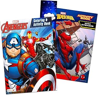 Super Hero Coloring Book Super Set ~ 2 Superhero Coloring Books with Stickers and Bonus Door Hanger (2 Superhero Activity Books Bundle Featuring Marvel Avengers and Spiderman)