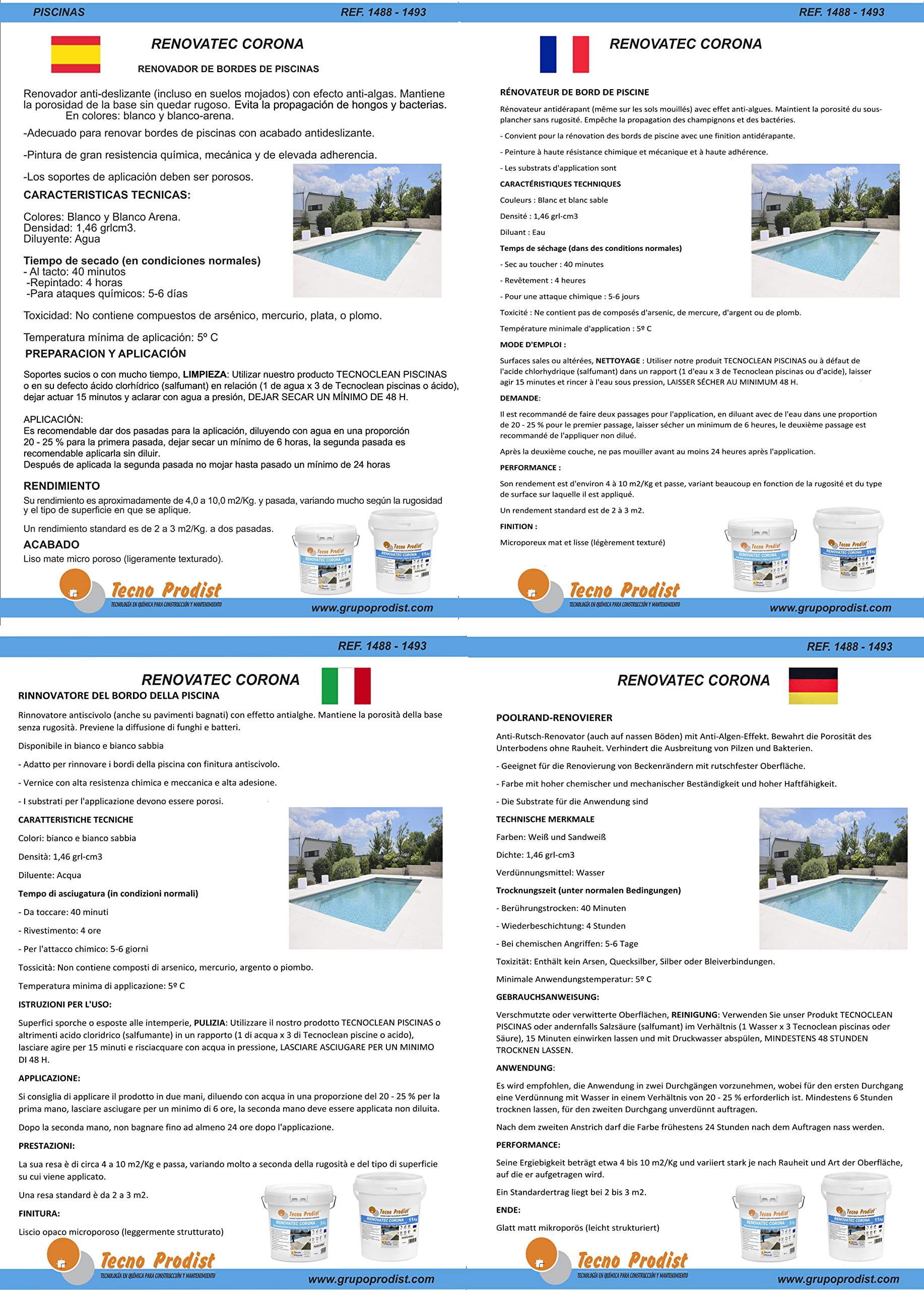 Tecno Prodist RENOVATEC CORONA Vernice per piscine by 11 Kg - BIANCO SABBIA - Vernice per bordo vasca o del bordo in pietra – Pittura Antiscivolo - Resistenza e durata - Facile applicazione