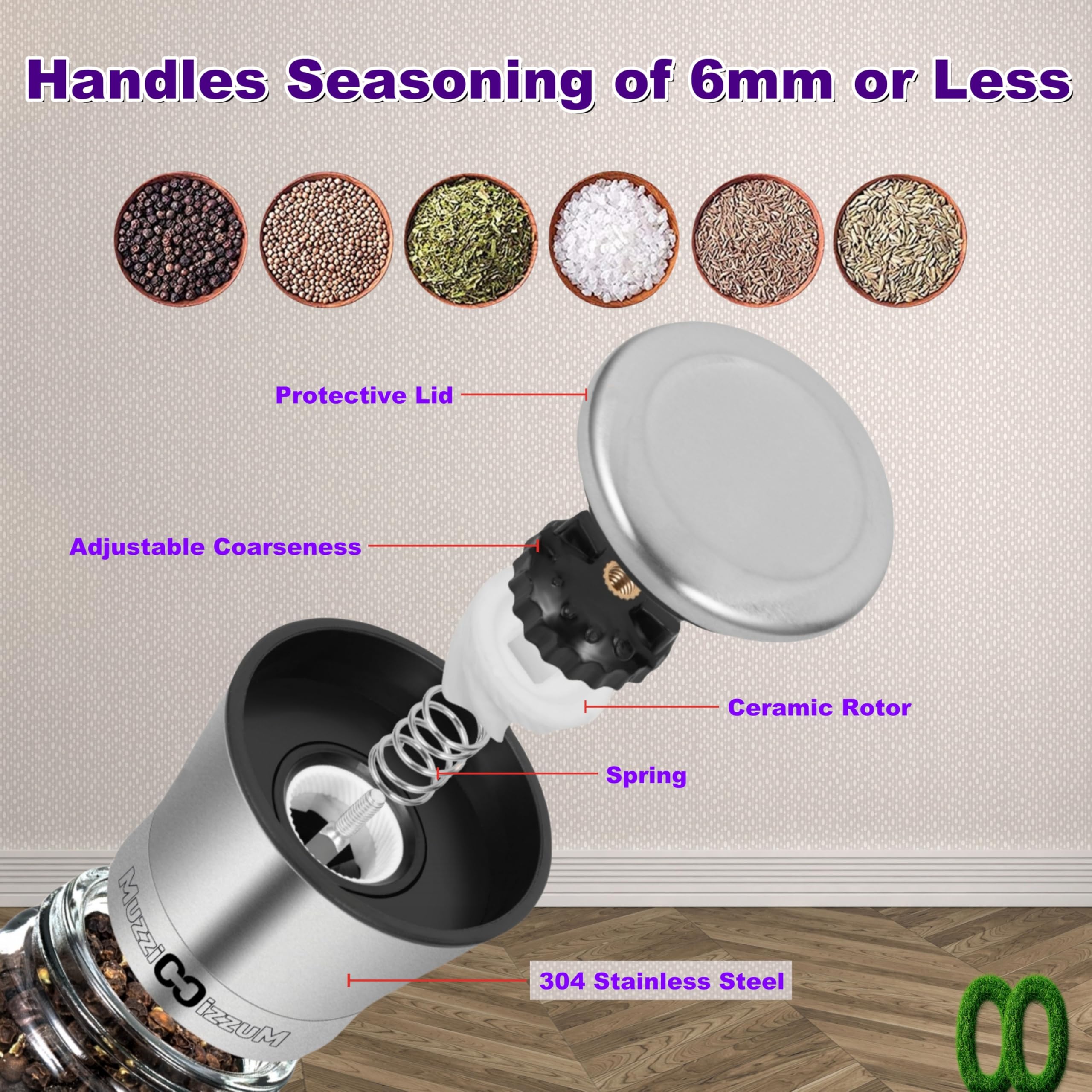 Premium Stainless Steel Salt & Pepper Grinders - 2 Pack -3