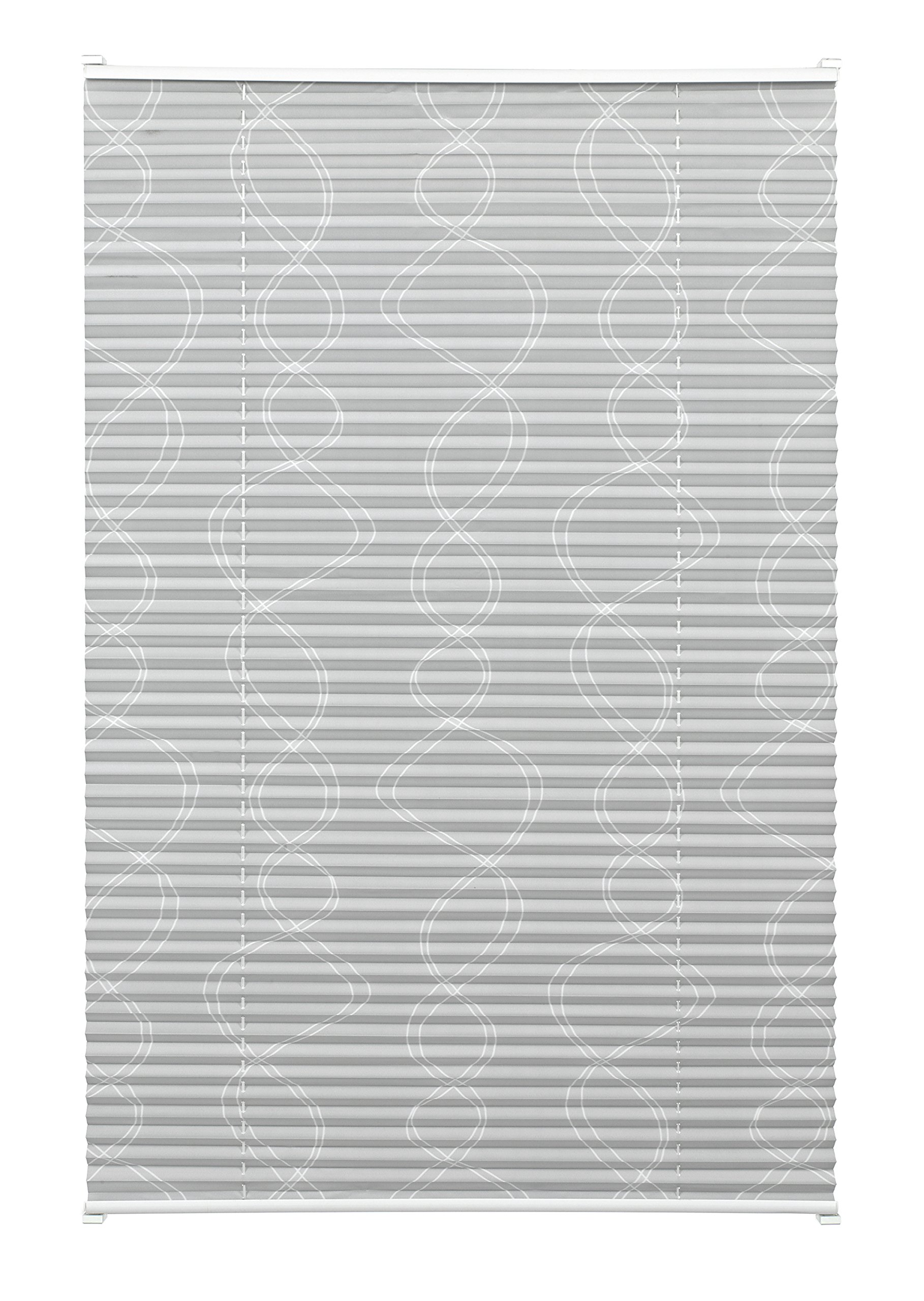Gardinia Plissee zum Klemmen oder Kleben, Blickdichtes Faltrollo, Alle Montage-Teile inklusive, EASYFIX Plissee Dekor verspannt mit zwei Bedienschienen, Curl, Grau, 50 x 130 cm (BxH), Curl Grau, 33815