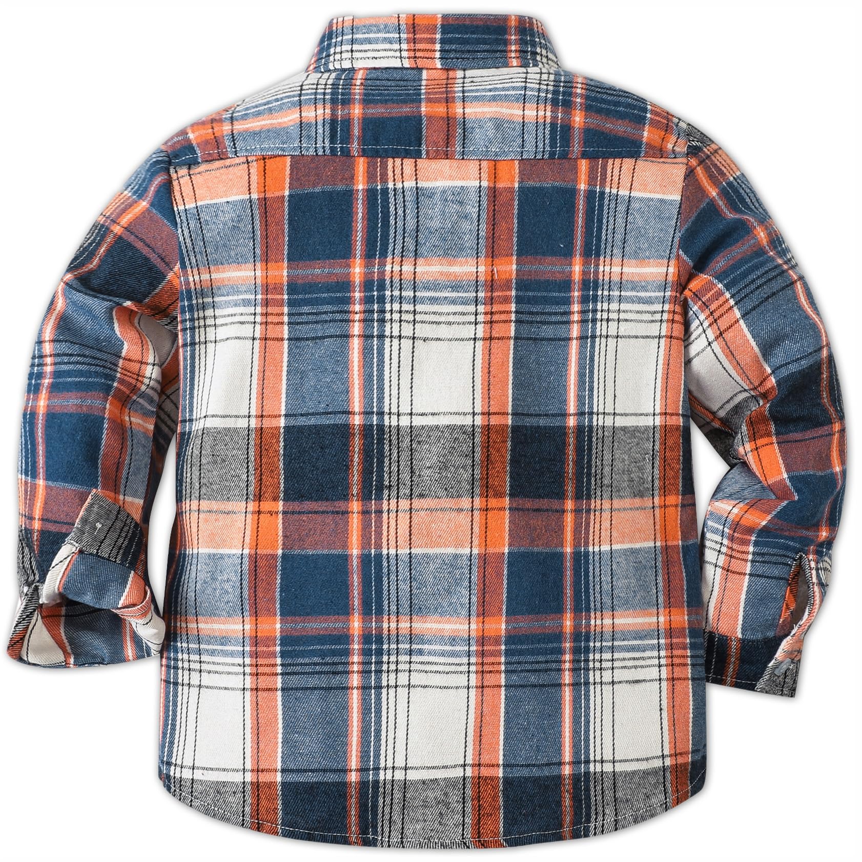 Cromoncent Camisa de manga larga de franela a cuadros con botones para hombre, Azul Naranja, 4-5 años