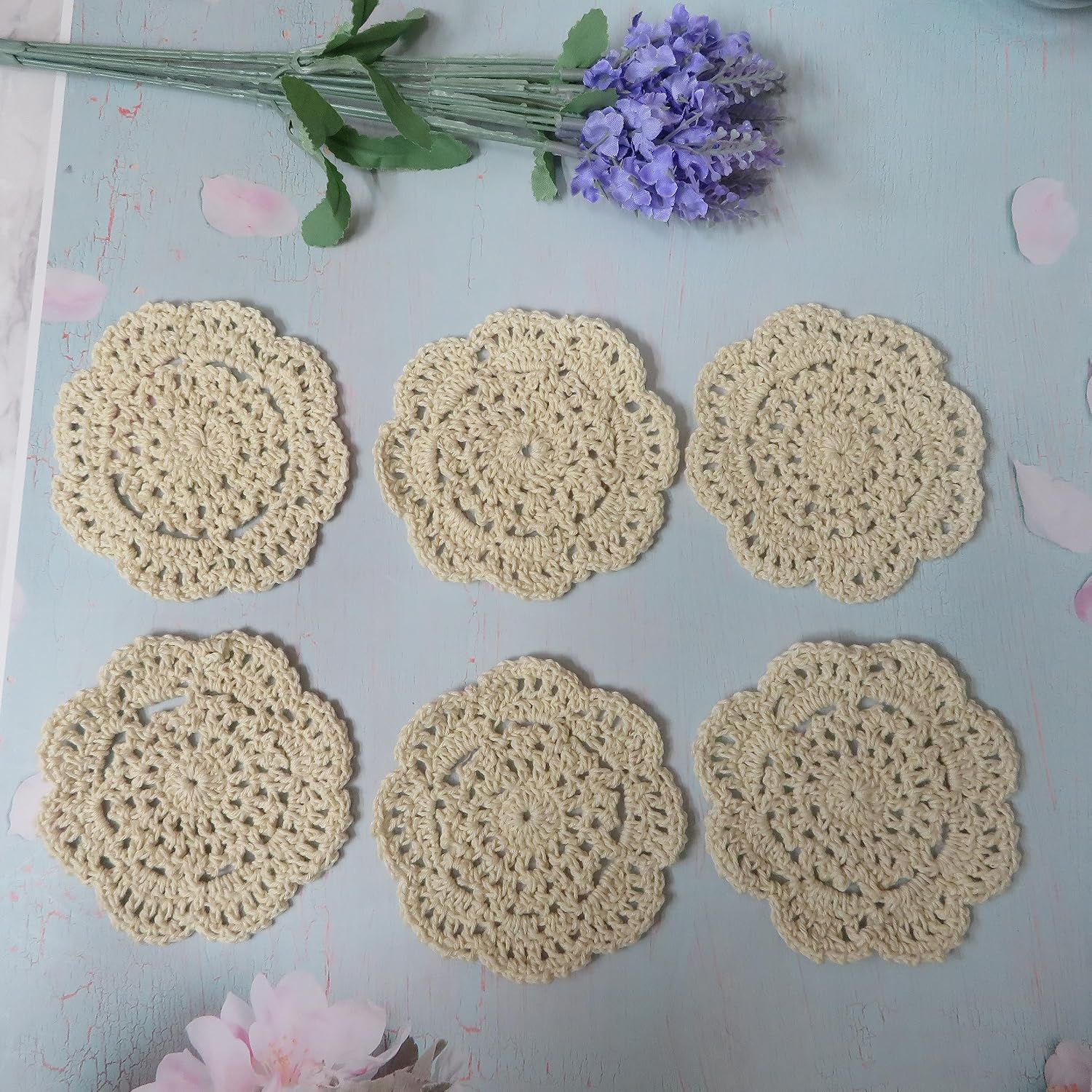 Ouyatoyu Doilies Cloth Lace Crochet Doilies Place Mats Round Handmade Cotton Placemats for Cups Coasters Glasses Small Doilies Cloth 4 Inch 12pcs