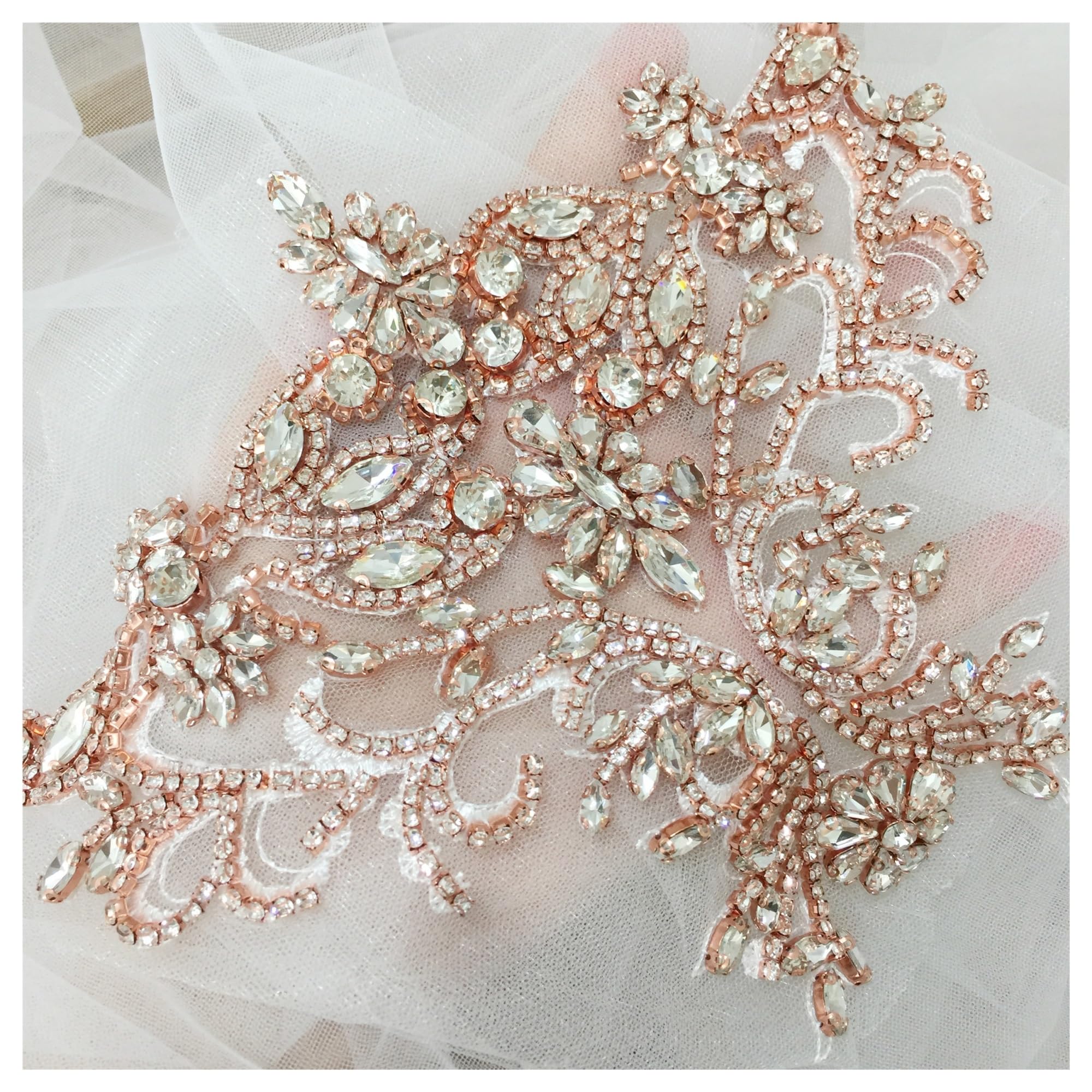 Rhinestone Crystal Appliques, Tulle Crystale Beading Lace Collar With Backing Wedding Dress Belt Bridal Cover Up 15x20(Silver)