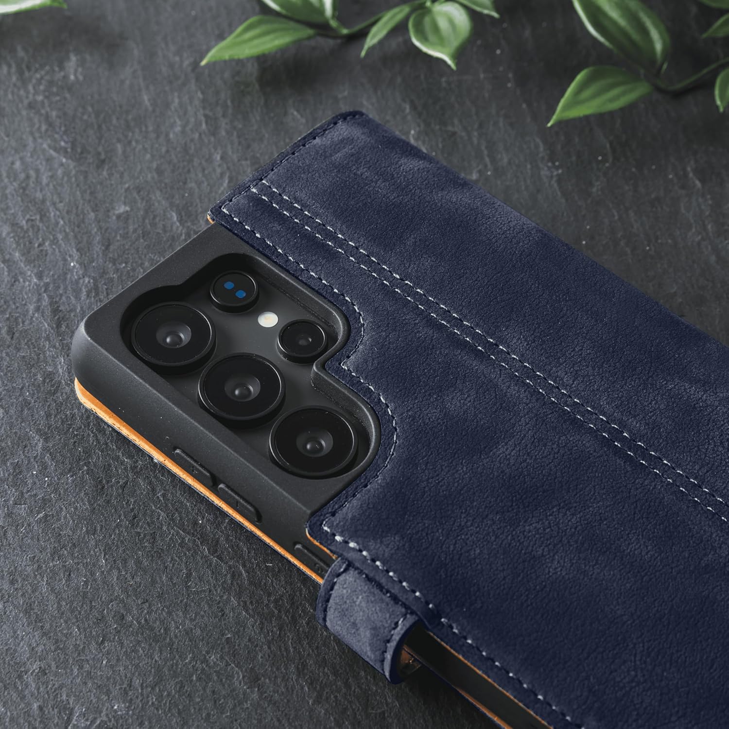 Snakehive Leather Wallet for Samsung Galaxy S25 Ultra - Real Leather Wallet Phone Case - Genuine Leather with Viewing Stand and 3 Card Holder - Flip Folio Cover with Card Slot (Navy)