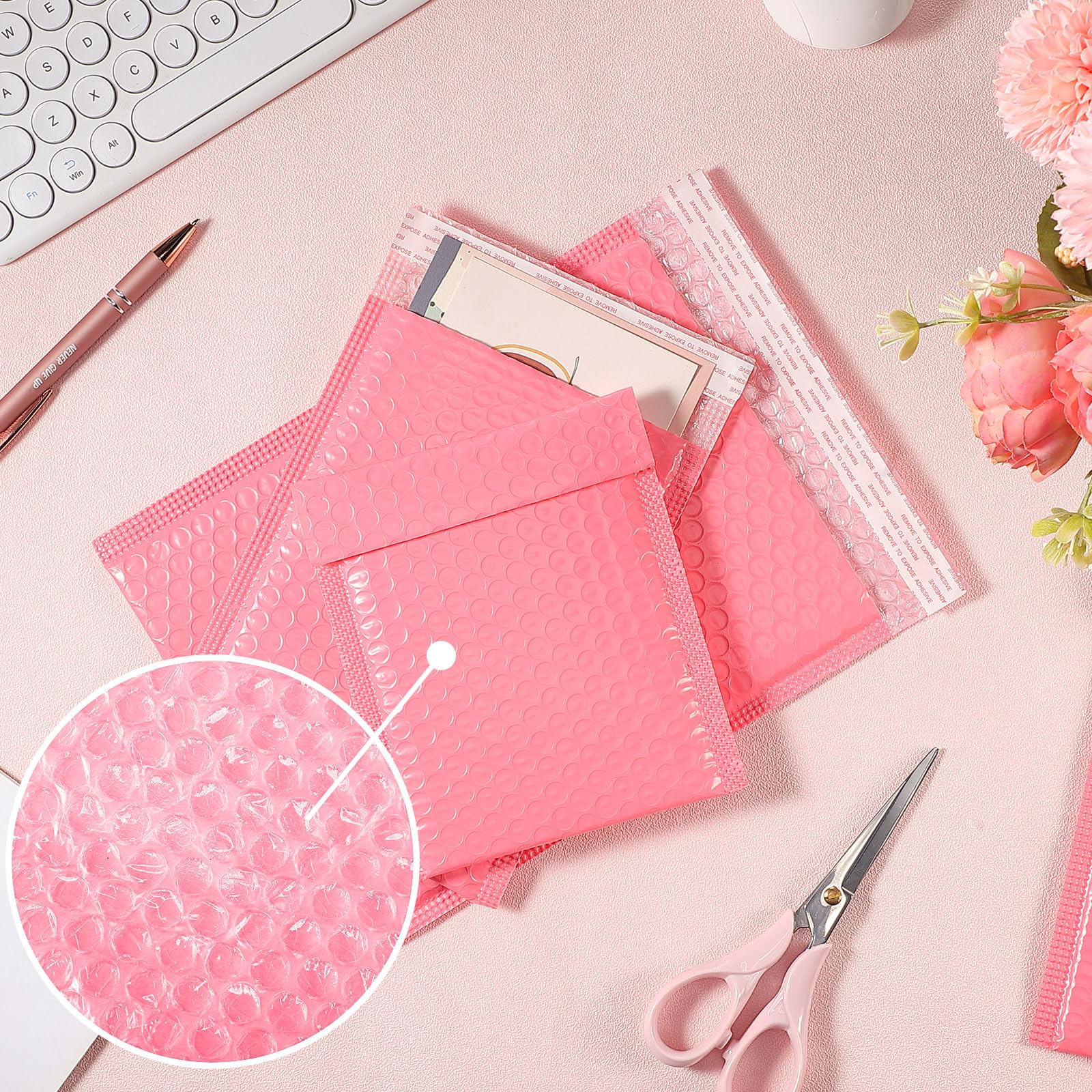 Lot de 100 enveloppes à bulles en papier kraft - 3 tailles - Rembourrées - Enveloppes d'expédition en polyéthylène - Pour CD, livres, fournitures professionnelles (rose)