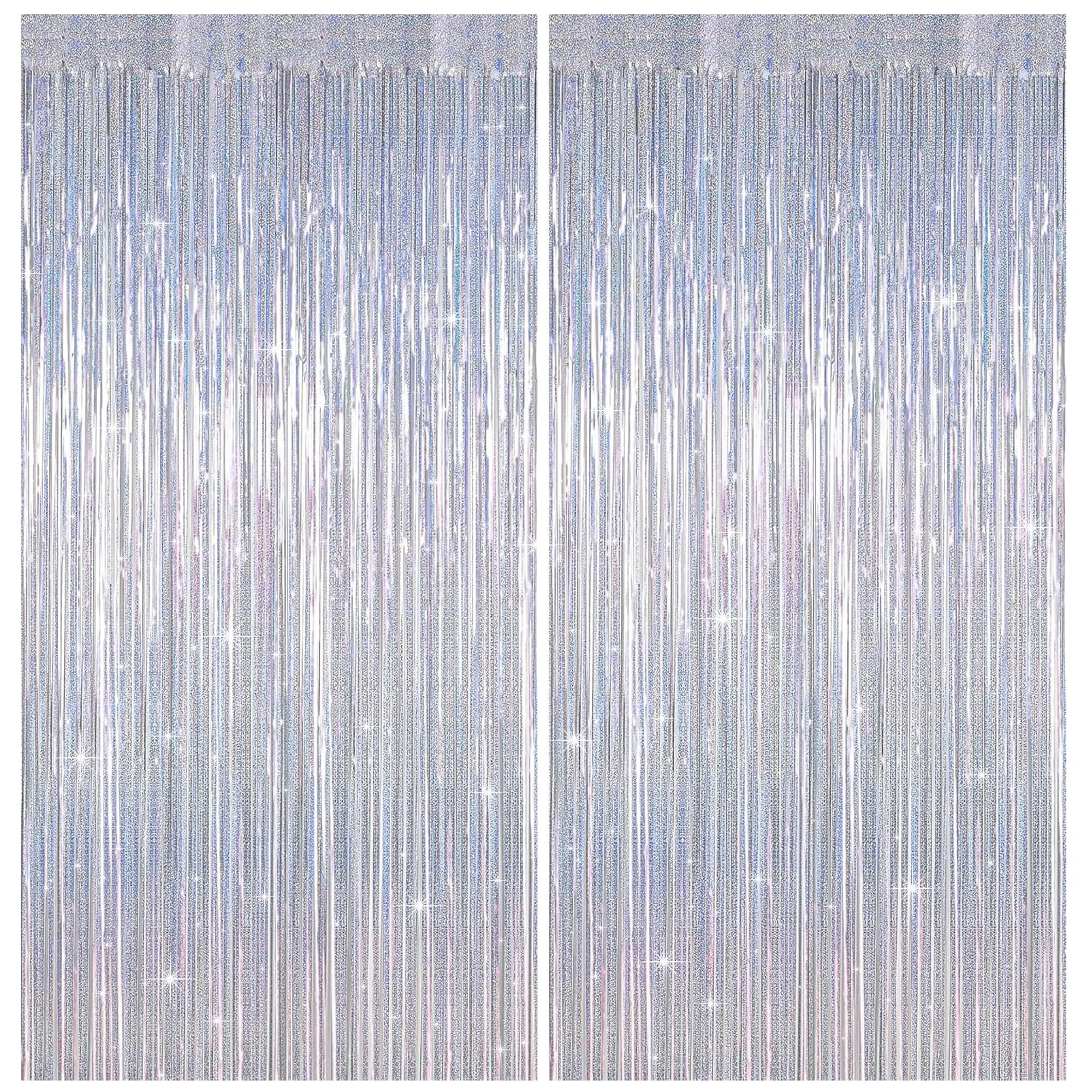 2 Pack Party Backdrop Curtains, 3.2ft x 6.5ft Birthday Party Decorations and Photo Booth Props, Tinsel Foil Fringe Curtains Photo Backdrop for Birthday, Graduation, Wedding, Christmas (Glitter Silver)