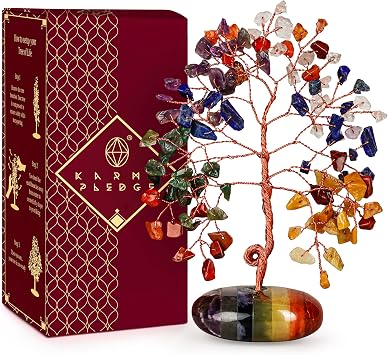 KARMAPLEDGE Crystal Tree of Life Home and Office Feng Shui Decor, 7 Chakra Healing Crystal Handmade Bonsai Tree for Positive Energy, Good Luck, Money, Christmas Decor, Birthday Gifts for Women, Mom