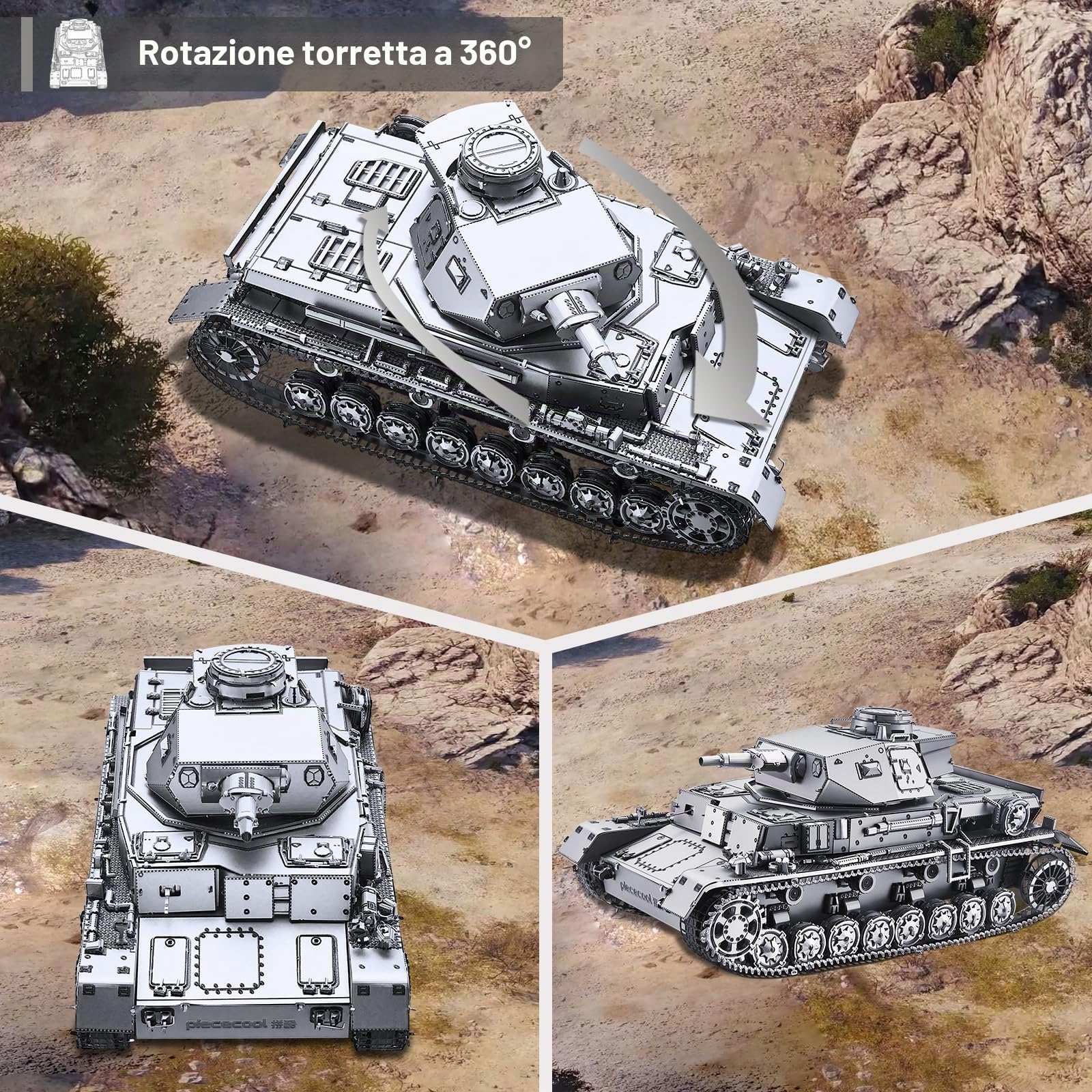 Piececool Metal Puzzle 3D German Panzer IV D-type 1:48, Serbatoi Panzer IV Puzzle 3D Metallo, Modellini per Acciaio Inossidabile, Regalo, Raccolta, Metallico, Modellismo da Costruire Adulti, 519 Pezzi