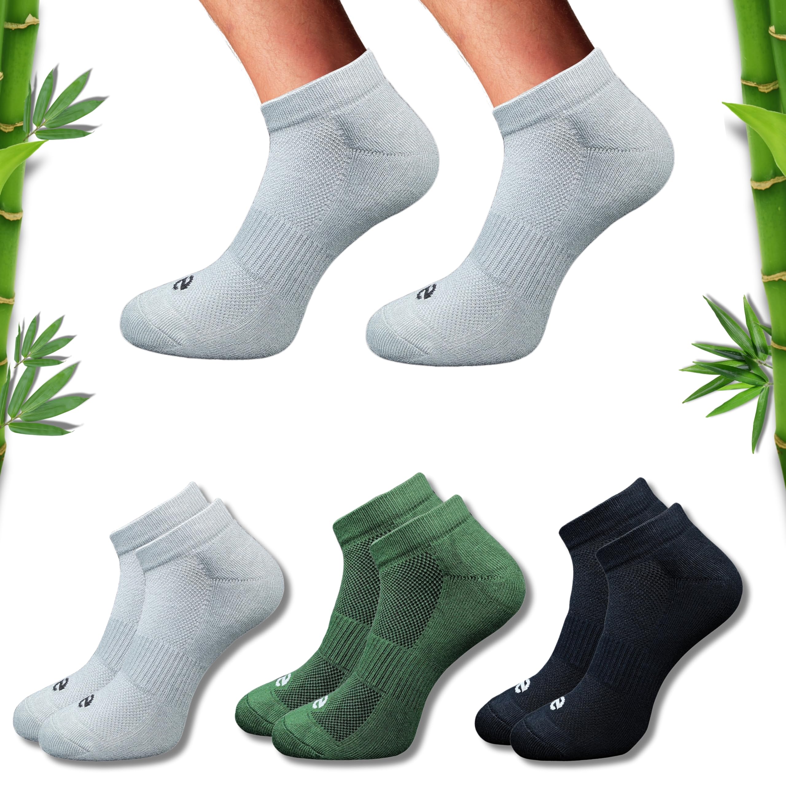 Premium Bamboo Unisex Socks - Low Cut (Set of 3: Light Grey + Olive + Black) | 88% Bamboo Fabric, Anti-Bacterial, Breathable, Soft, Seamless Design.-image-17
