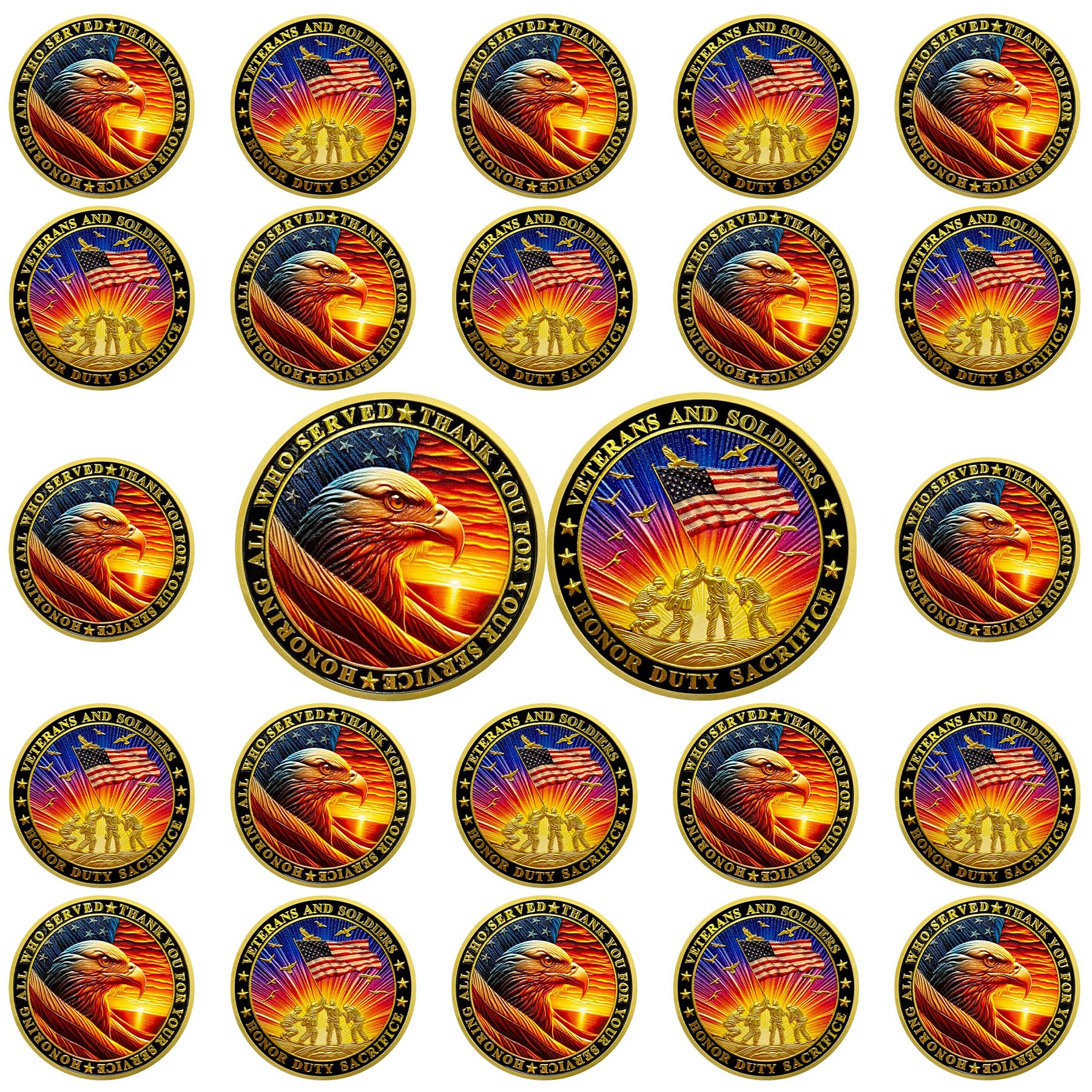 BHealthLife 24 Pcs Military Veteran Challenge Coins Bulk for Honoring All Who Served - Thank You for Your Service Coins with Raising Flag Design -