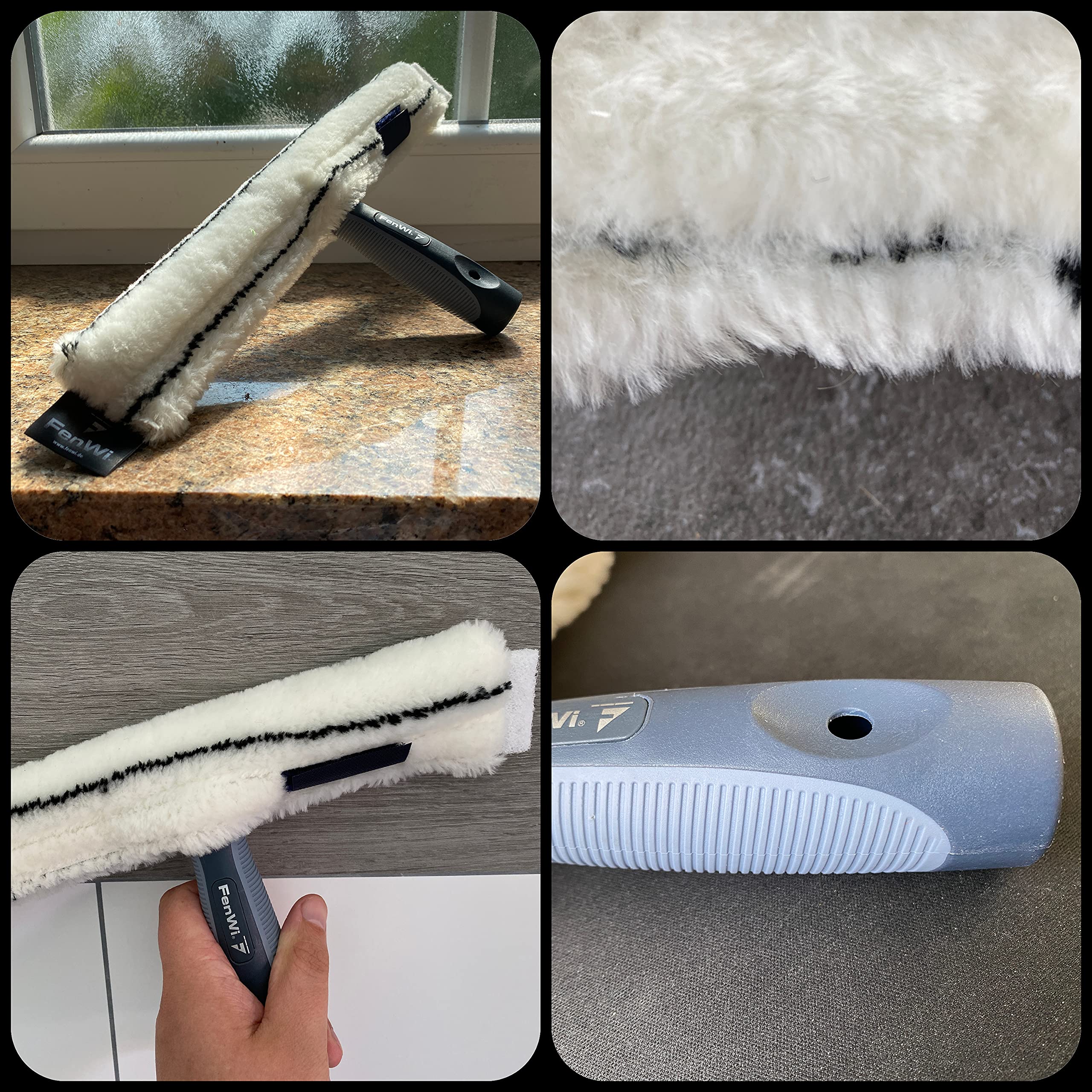 FenWi Profi Fensterwischer 40cm Mikrofaser Einwascher mit Griff