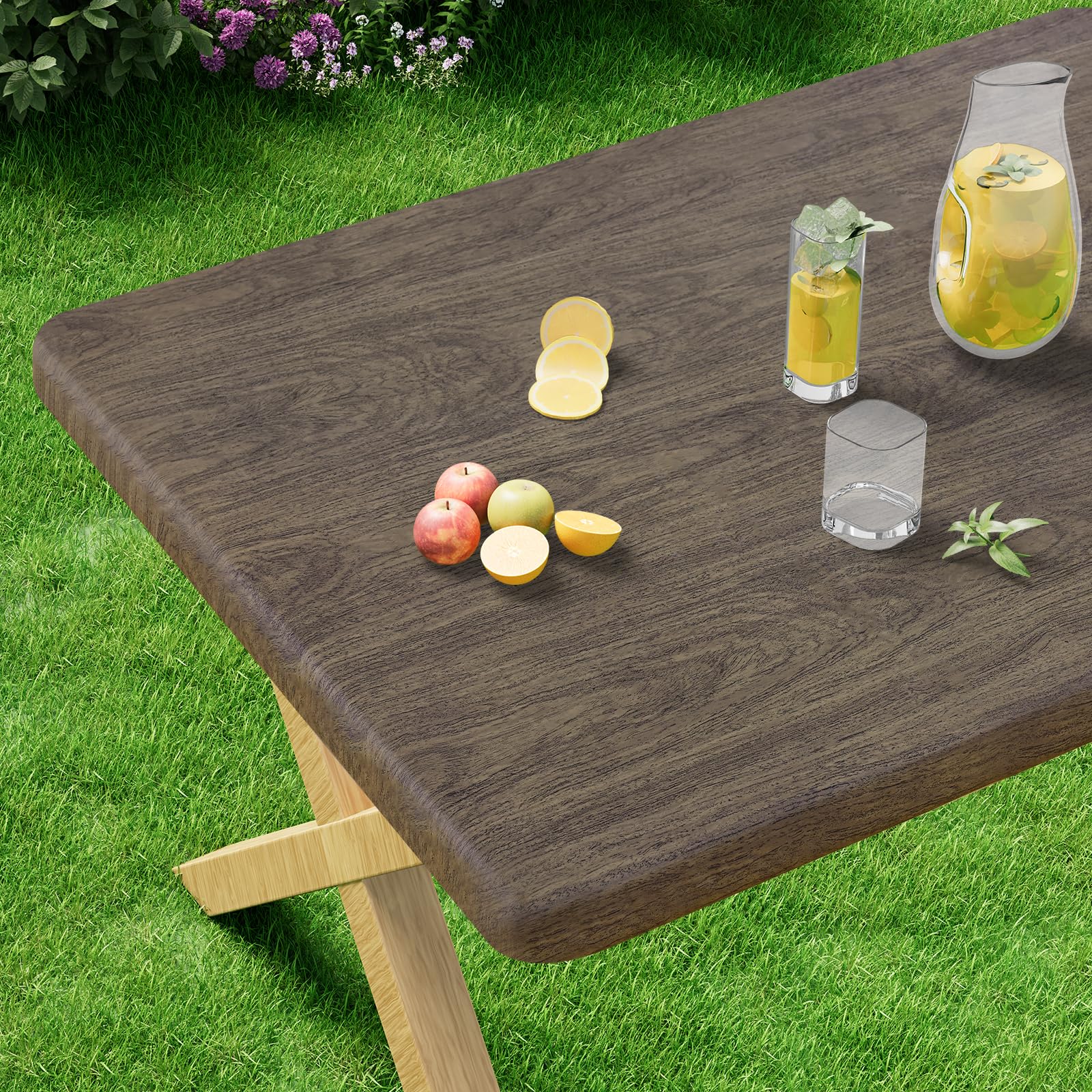 misaya Rectangle Vinyl Tablecloth, Fitted Table Cover, Waterproof, Elastic Edge, Plastic Table Cloth Fit 8 Foot Folding Tables for Picnic, Indoor and Outdoor (Taupe, 30 x 96 inch)