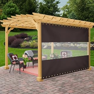 Covers & All Outdoor Clear Panel Curtain, 12 oz Vinyl Outdoor Curtains for Patio, Weather Resistant Waterproof Tarp with Brass Grommets for Pergola, Porch, Gazebos, Balcony (8'H x 10'W Feet, Coffee)