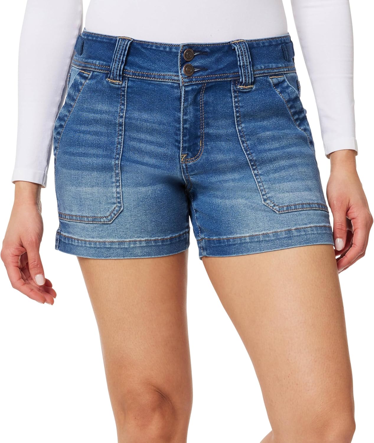 WallFlower Womens Ultra 4" Relaxed Utility Denim Shorts Mid-Rise Insta Soft Juniors