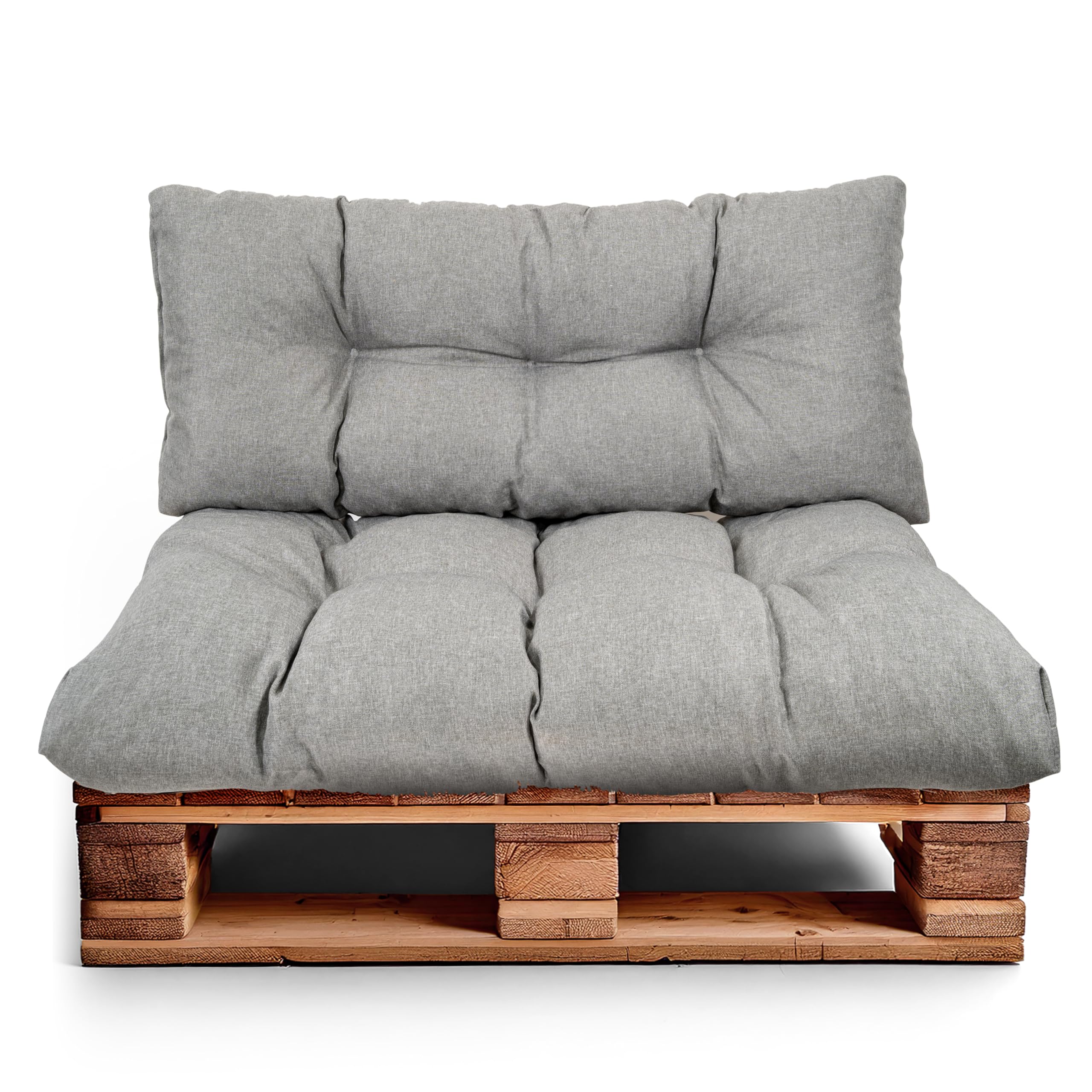 Ensemble de Coussin Palette imperméables – Assise pour palettes Europe – Coussins pour palettes rembourrés avec Mousse granulaire Poulirette – Inclut Un modèle 120x80 + Dossier 120x40