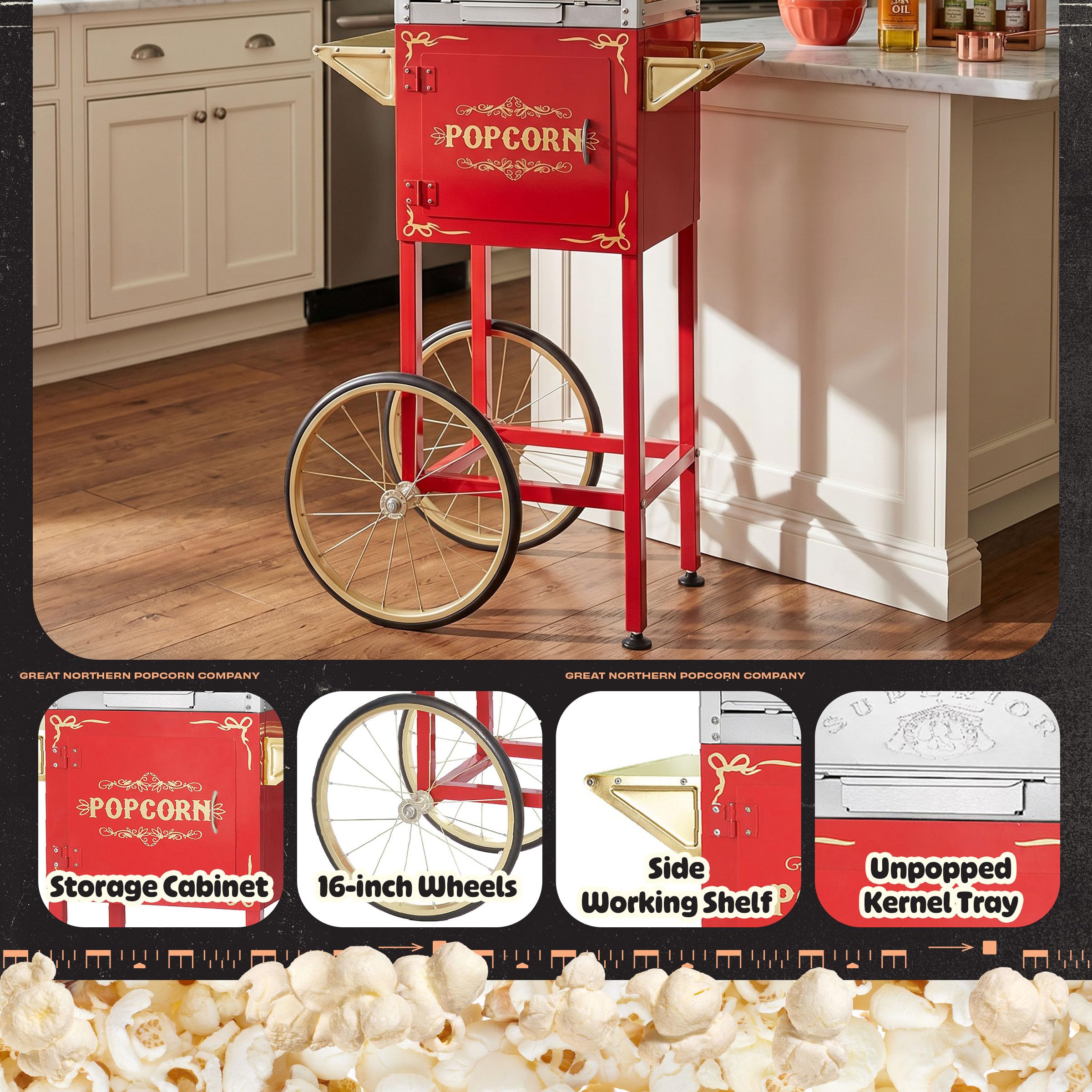 Máquina de palomitas de maíz con carro, hace aproximadamente 3 galones por lote, por Superior Popcorn Company (8 onzas, rojo)