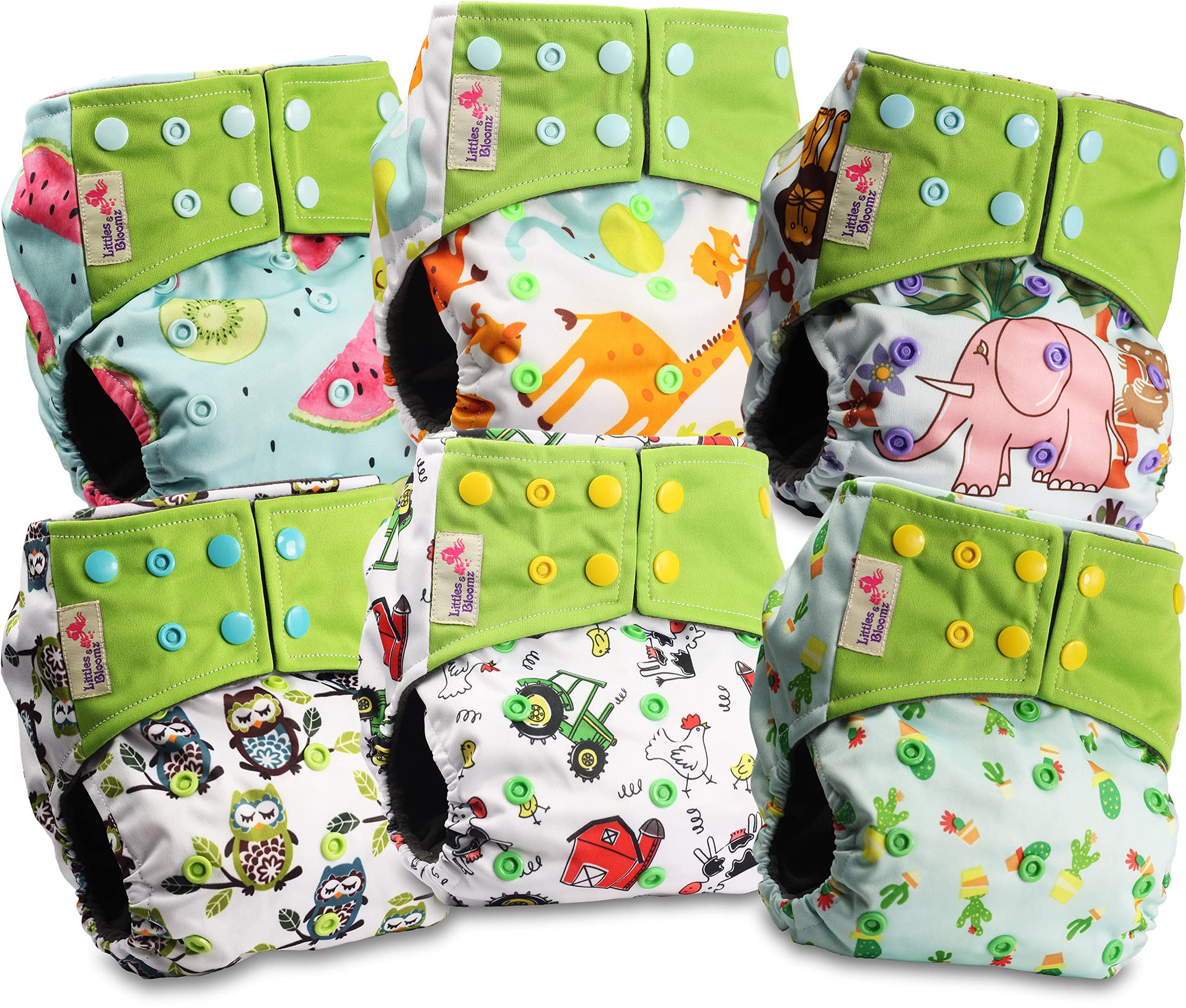 Littles & Bloomz Wiederverwendbare Windeln Baby Pocket Stoffwindel Charcoal Druckknopf 6 Windeln BCP-0601