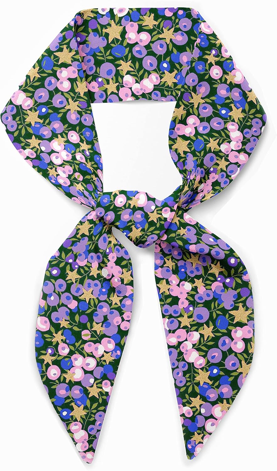 Liberty London Scarf - "Wiltshire Star Purple" Skinny Scarf Headband, Handbag/Purse flair - Tana Lawn Cotton, Metallic Stars