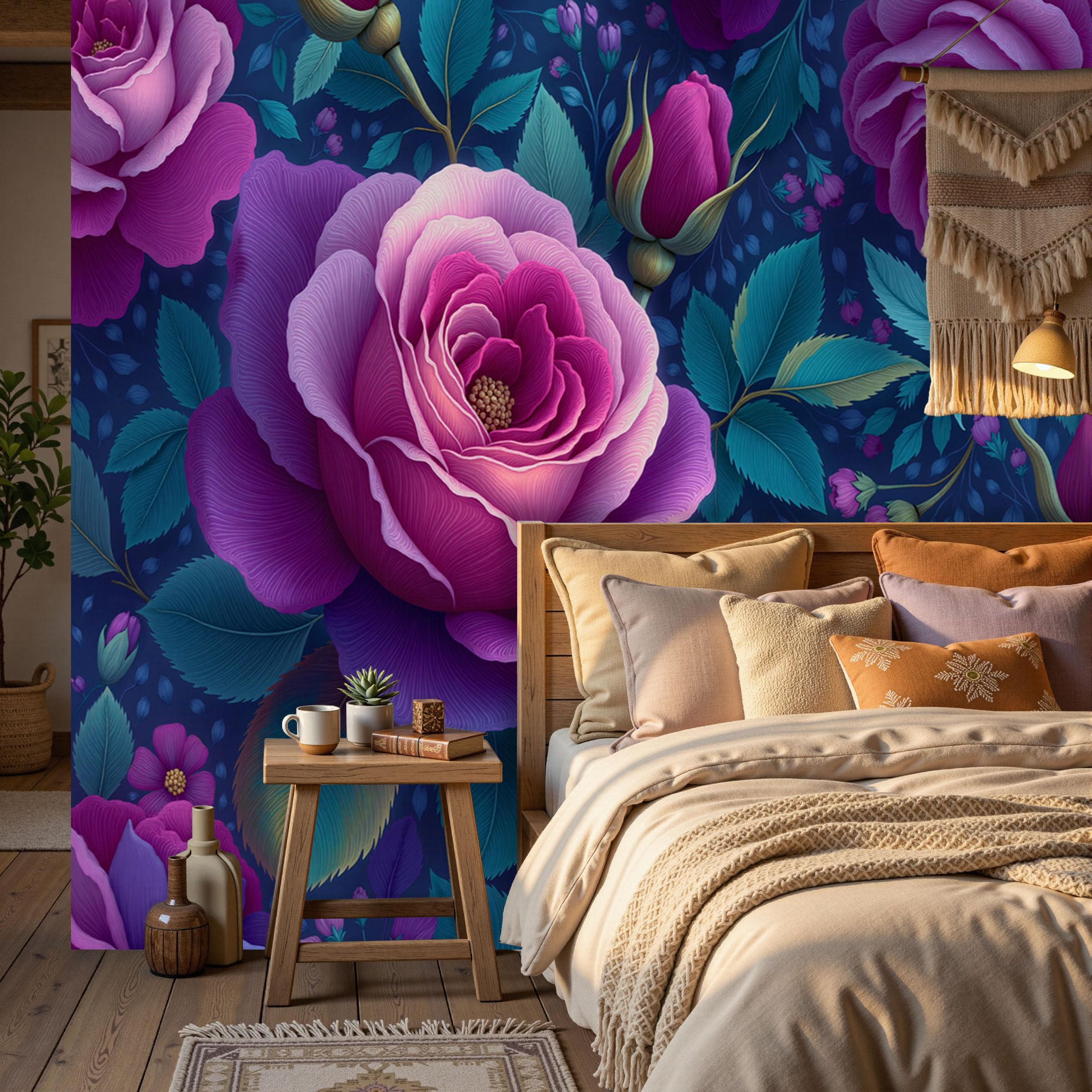 Papier Peint Roses en fleurs Panoramique pour Salon Lumineux
