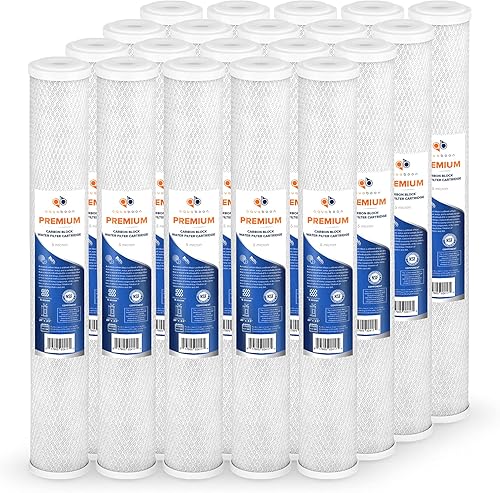 Aquaboon Premium 20 x 2.5 pulgadas 5 micras Reemplazo del filtro de agua de carbono para toda la casa Cartucho universal de cáscara de coco para