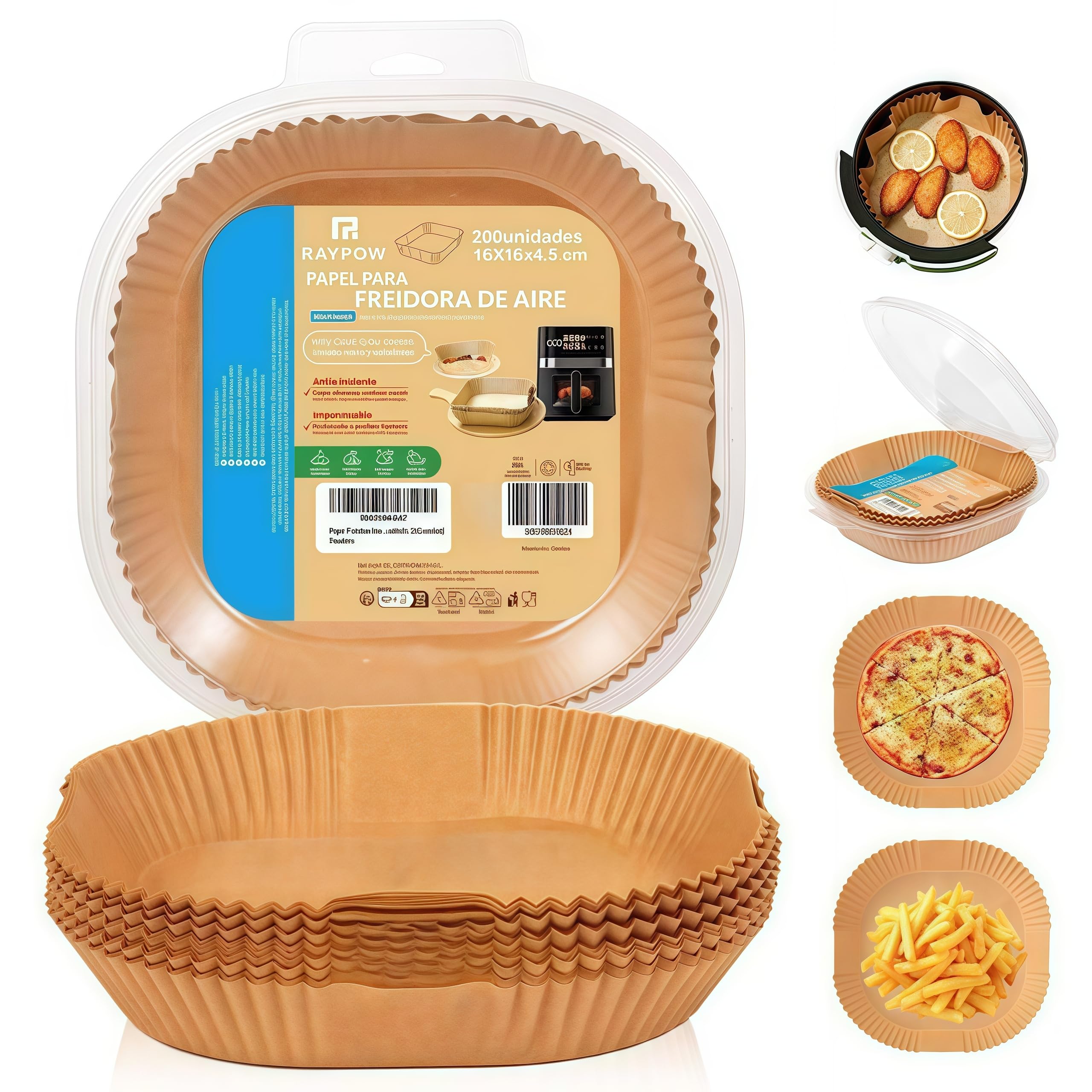 Air Fryer Paper 16C200 Air Fryer Square 200 Units 20-24cm Disposable Baking Molds BPA Free Accessories for Oil-Free Fryer 2 to 8 Liters (16-20CM-Square-200 Unit)